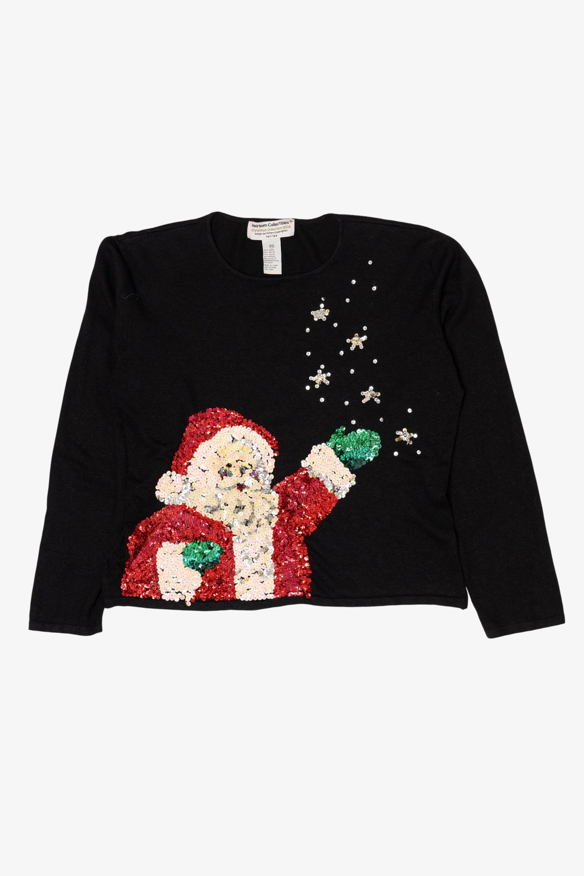 Vintage Black Heirloom Collectibles Sequin Santa Ugly Christmas Pullover (2000s)