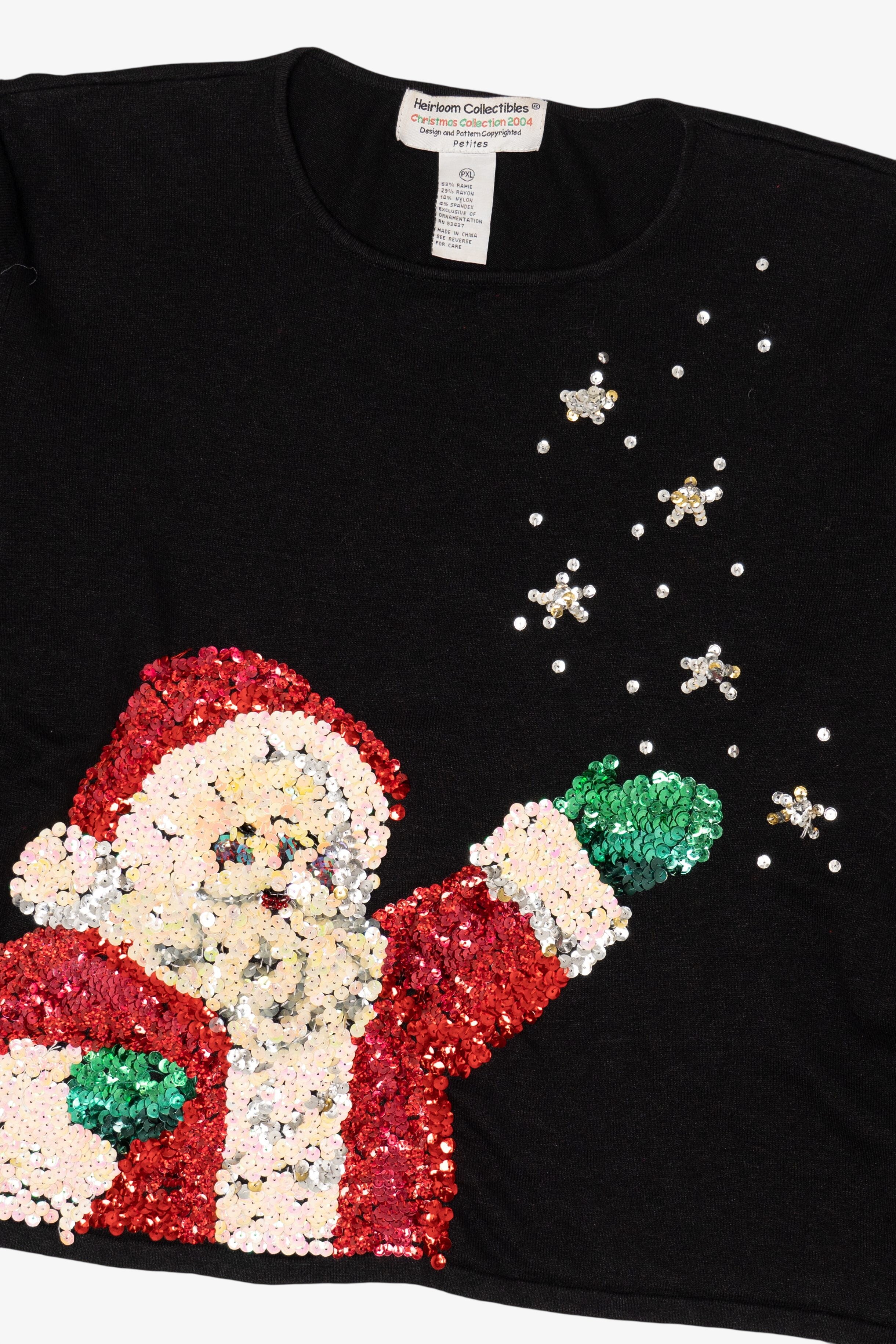 Vintage Black Heirloom Collectibles Sequin Santa Ugly Christmas Pullover (2000s)