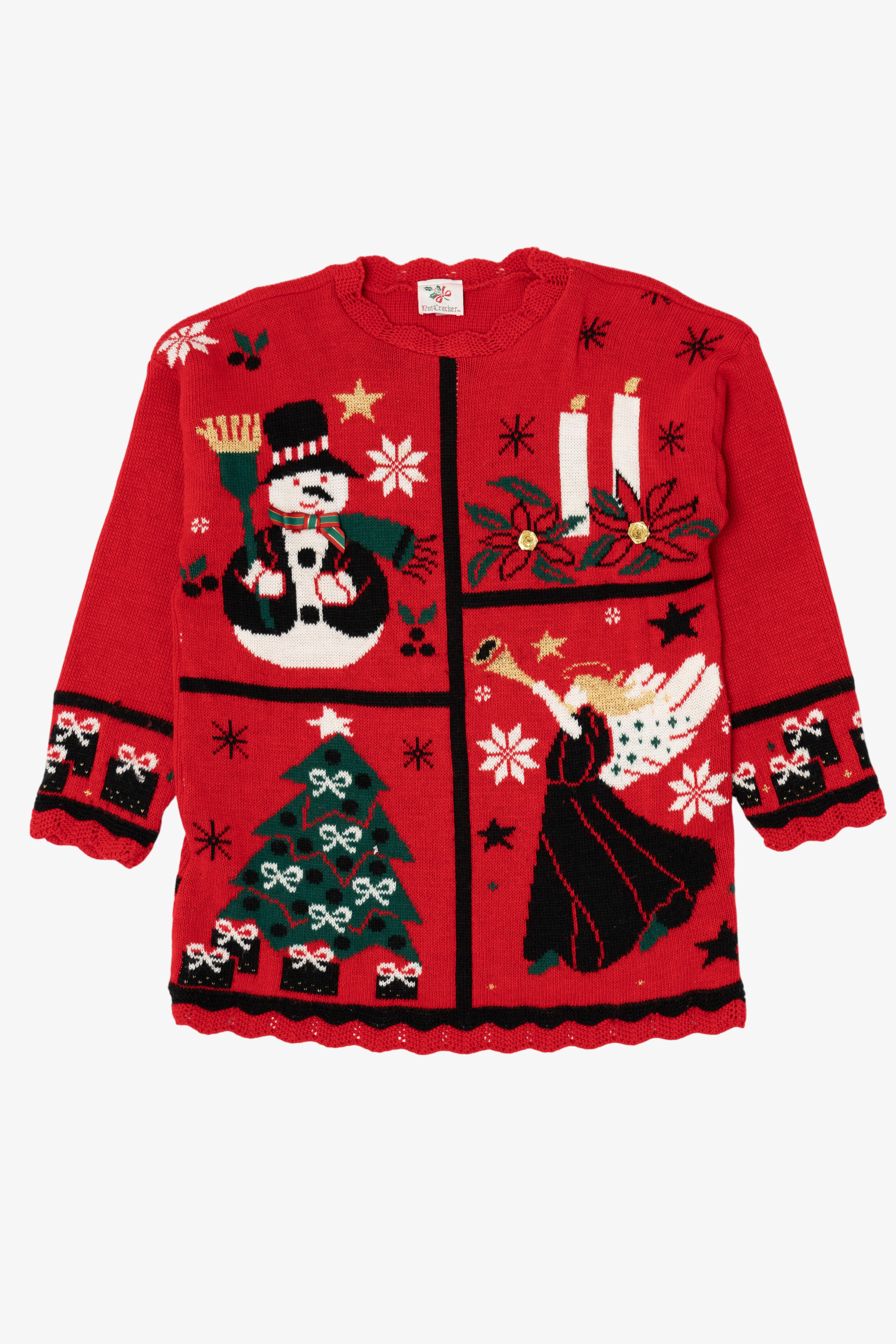 Vintage Red Nutcracker Angels Ugly Christmas Pullover (1980s)