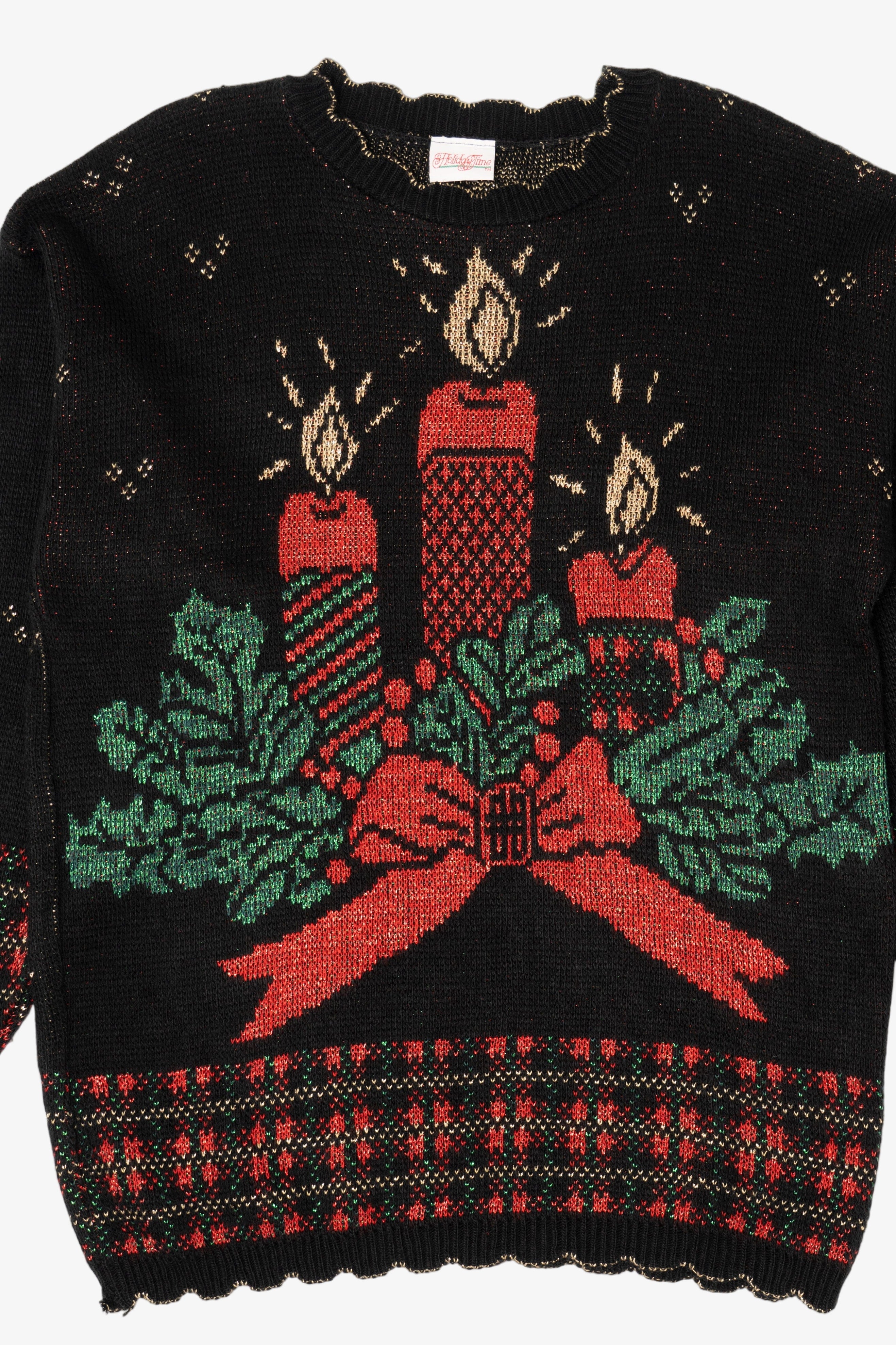 Vintage Black Holiday Time Candles Ugly Christmas Pullover (1990s)