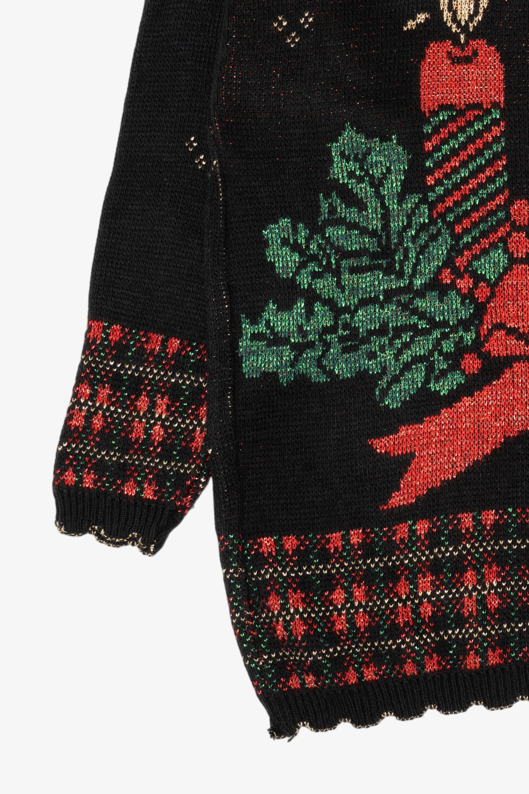 Vintage Black Holiday Time Candles Ugly Christmas Pullover (1990s)