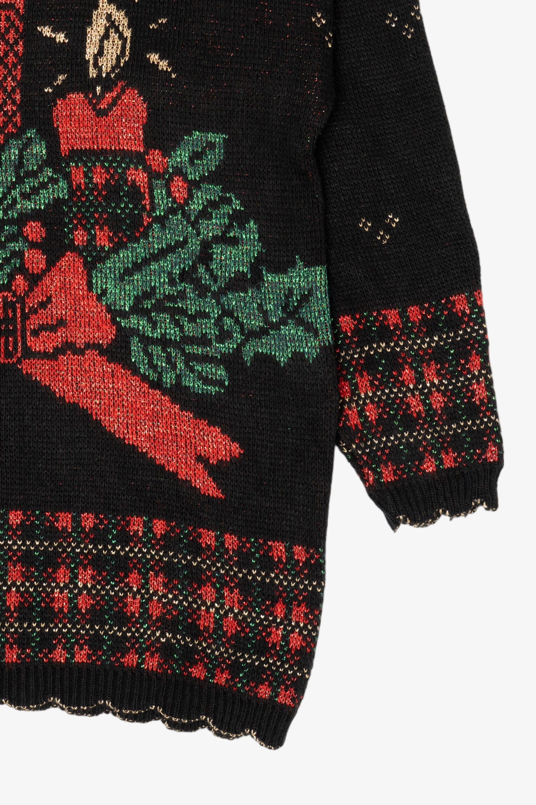 Vintage Black Holiday Time Candles Ugly Christmas Pullover (1990s)