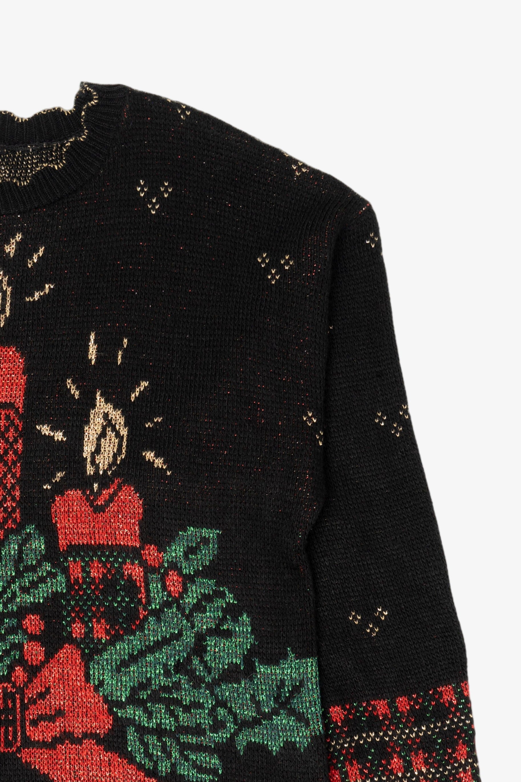 Vintage Black Holiday Time Candles Ugly Christmas Pullover (1990s)