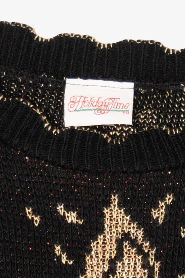 Vintage Black Holiday Time Candles Ugly Christmas Pullover (1990s)