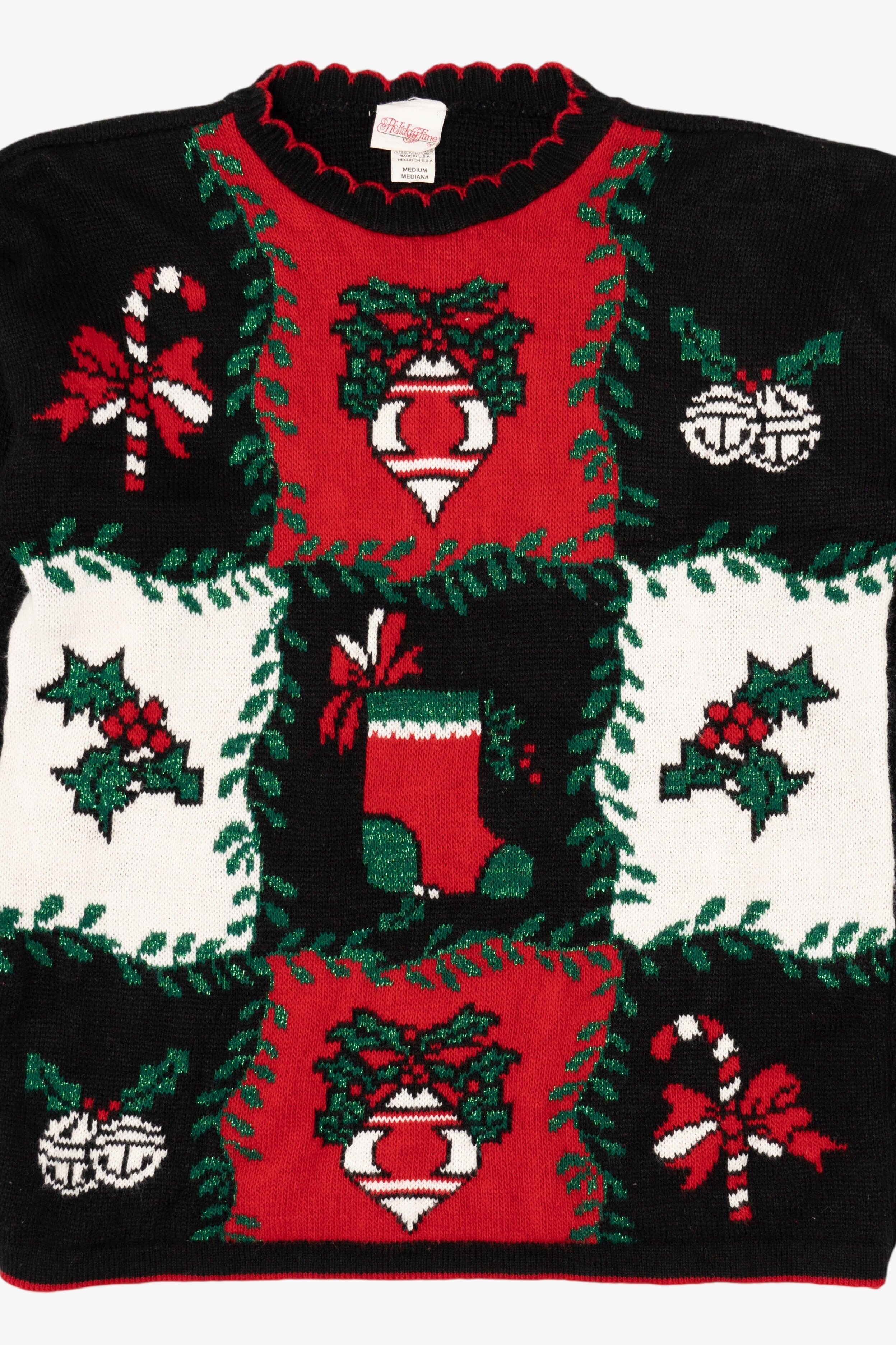 Vintage Black Holiday Time Ornaments Ugly Christmas Pullover (1980s)