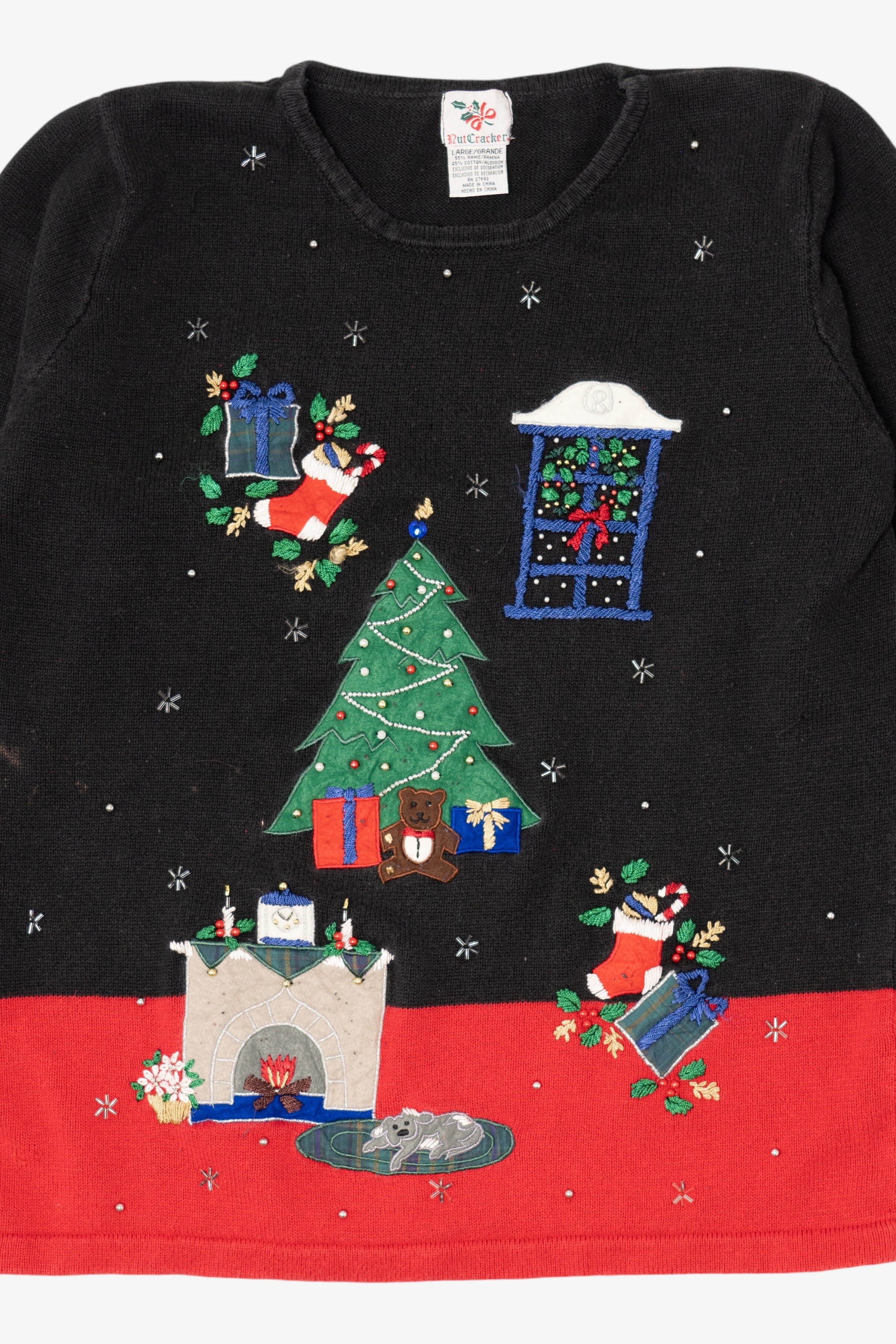 Vintage Black Nutcracker Presents Under Tree Ugly Christmas Pullover (1990s)