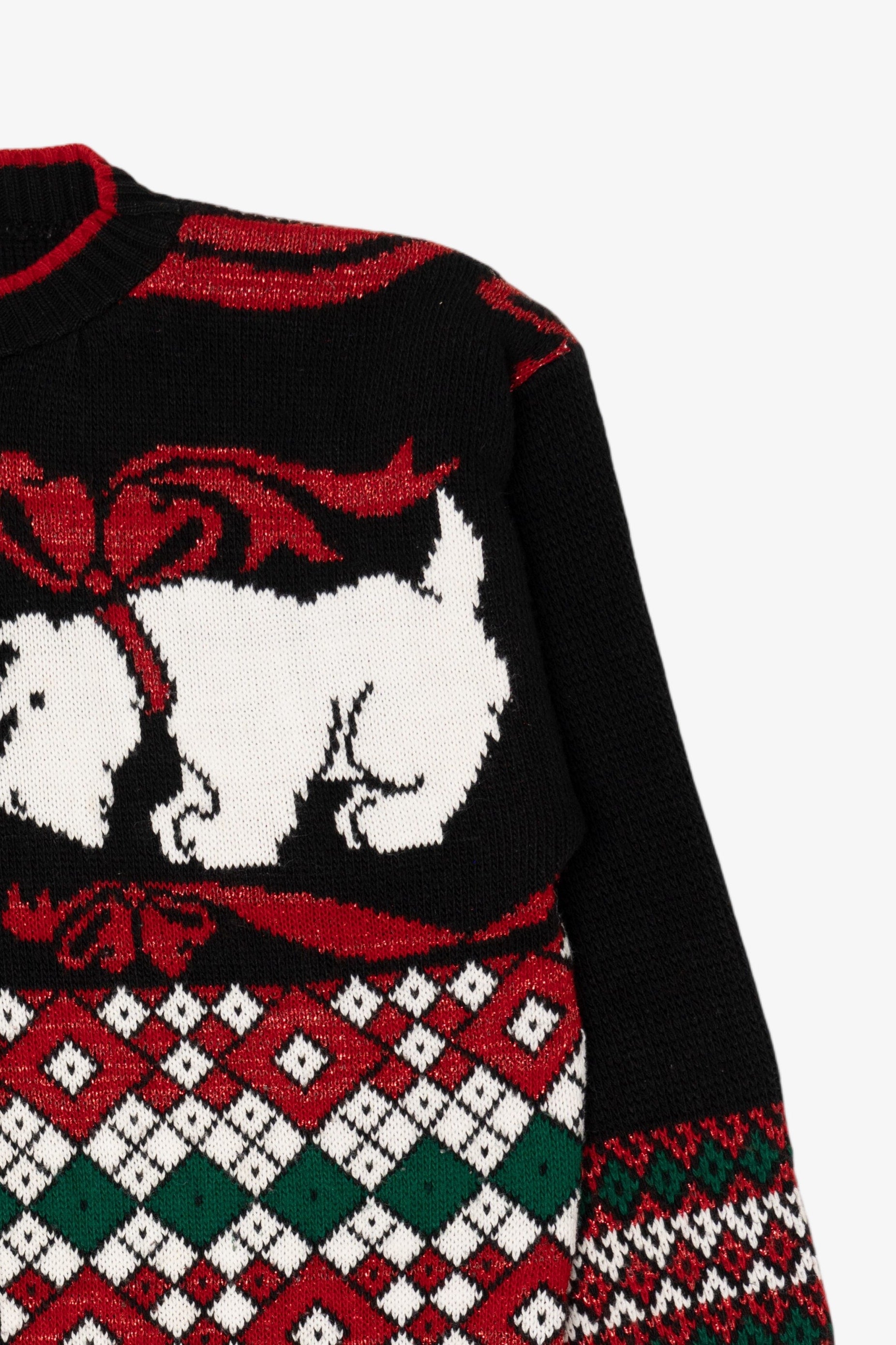 Vintage Black Holiday Time Dogs Ugly Christmas Pullover (1980s)