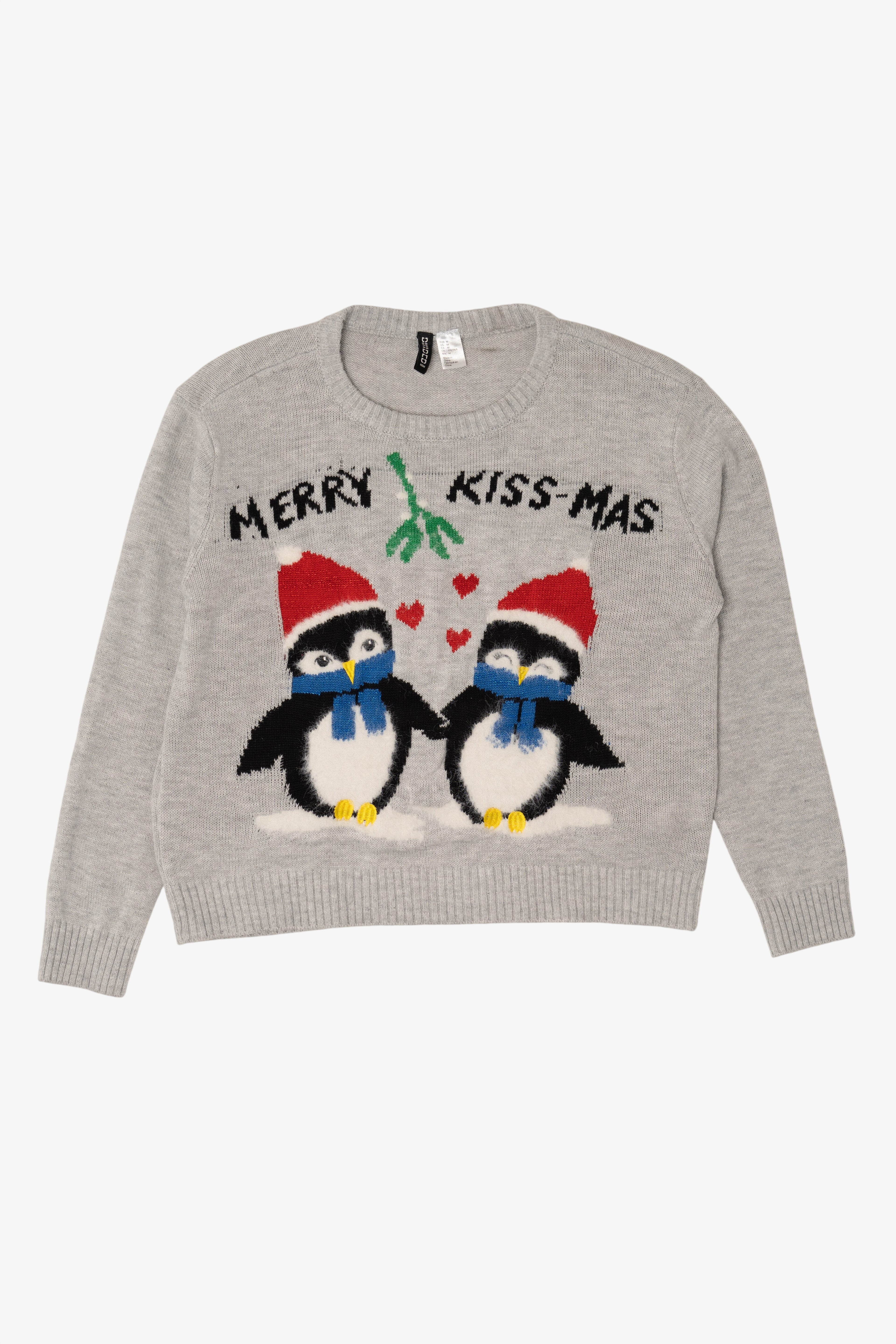 Gray Divided Penguins "Merry Kiss-Mas" Ugly Christmas Pullover (2020s)