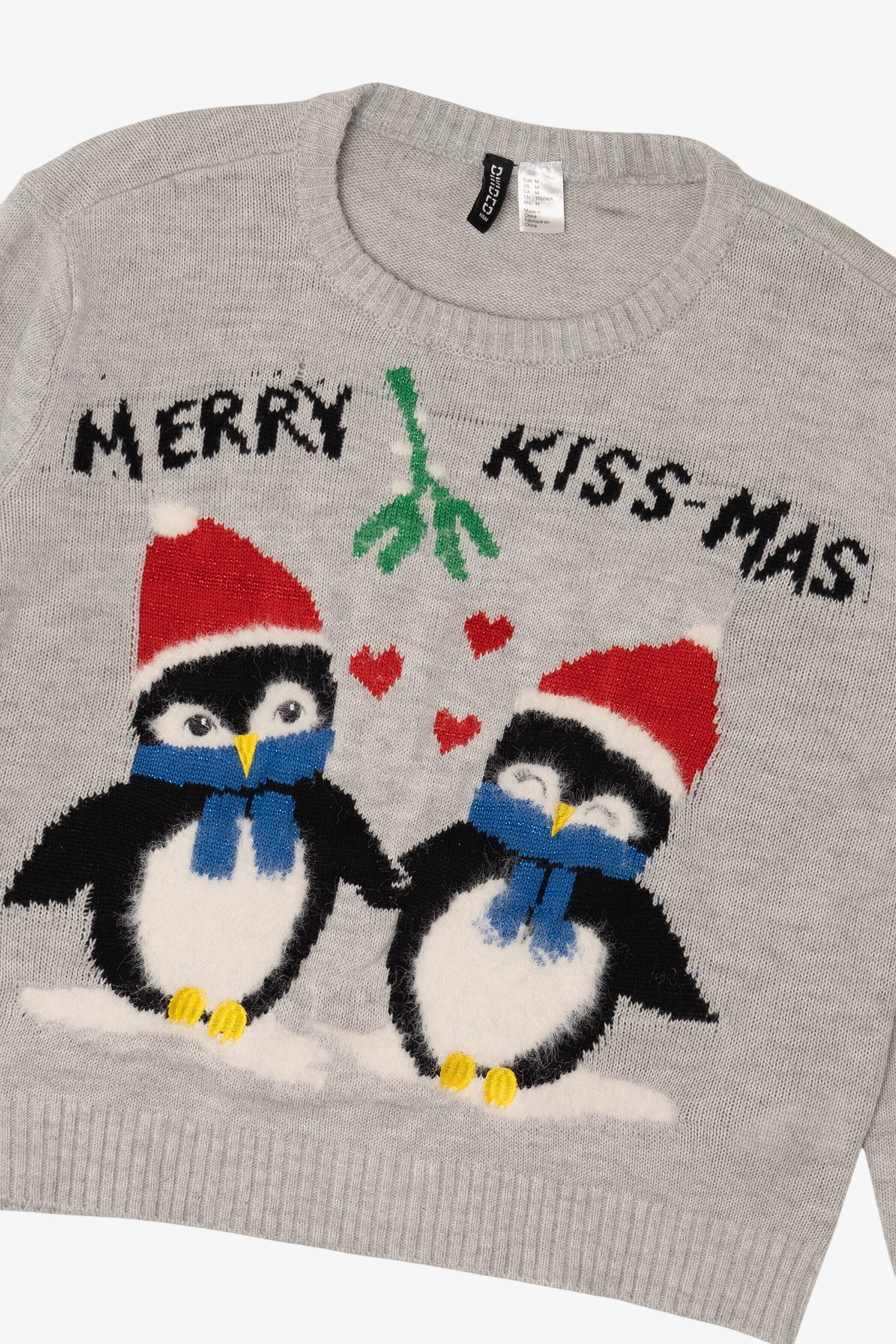 Gray Divided Penguins "Merry Kiss-Mas" Ugly Christmas Pullover (2020s)