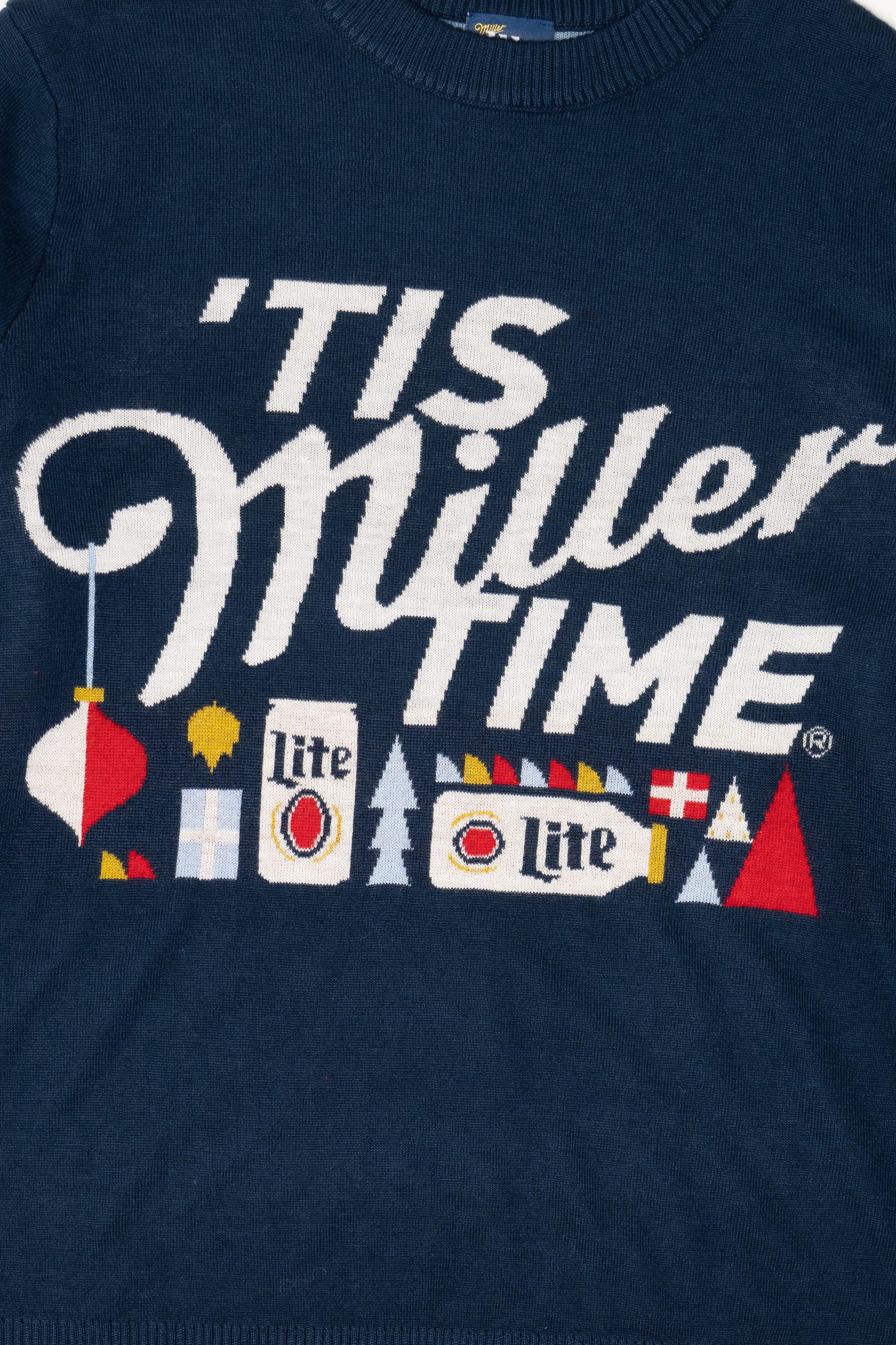 Navy Blue Miller Lite "It's Miller Time" Ugly Christmas Pullover (2020s)