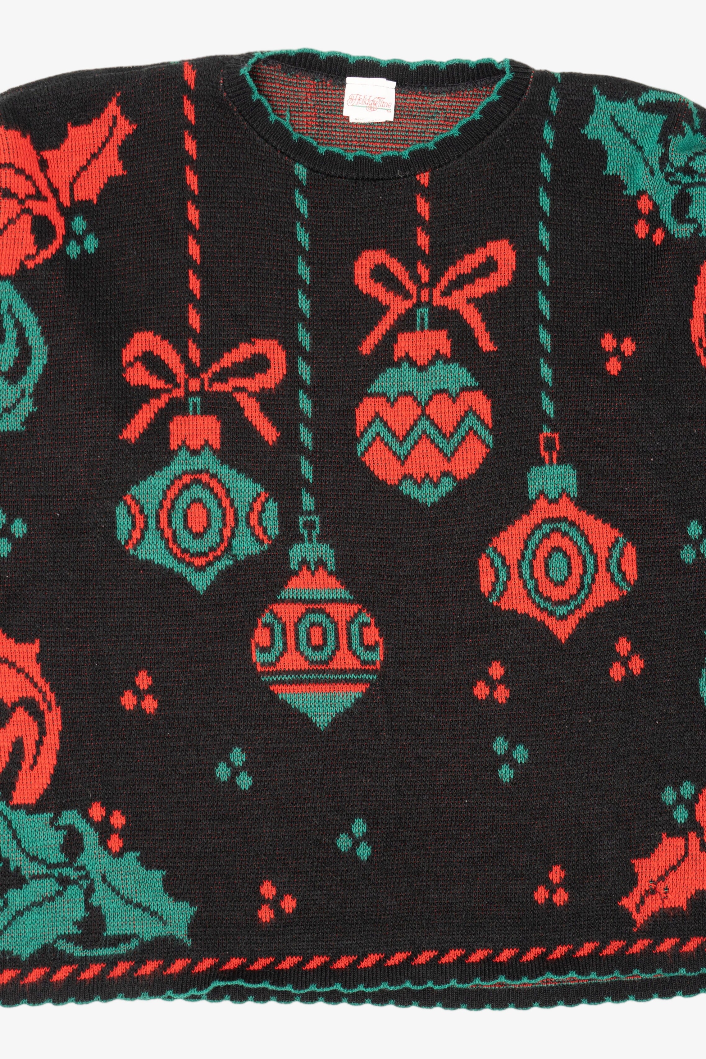 Vintage Black Holiday Time Ornaments Ugly Christmas Pullover (1980s)