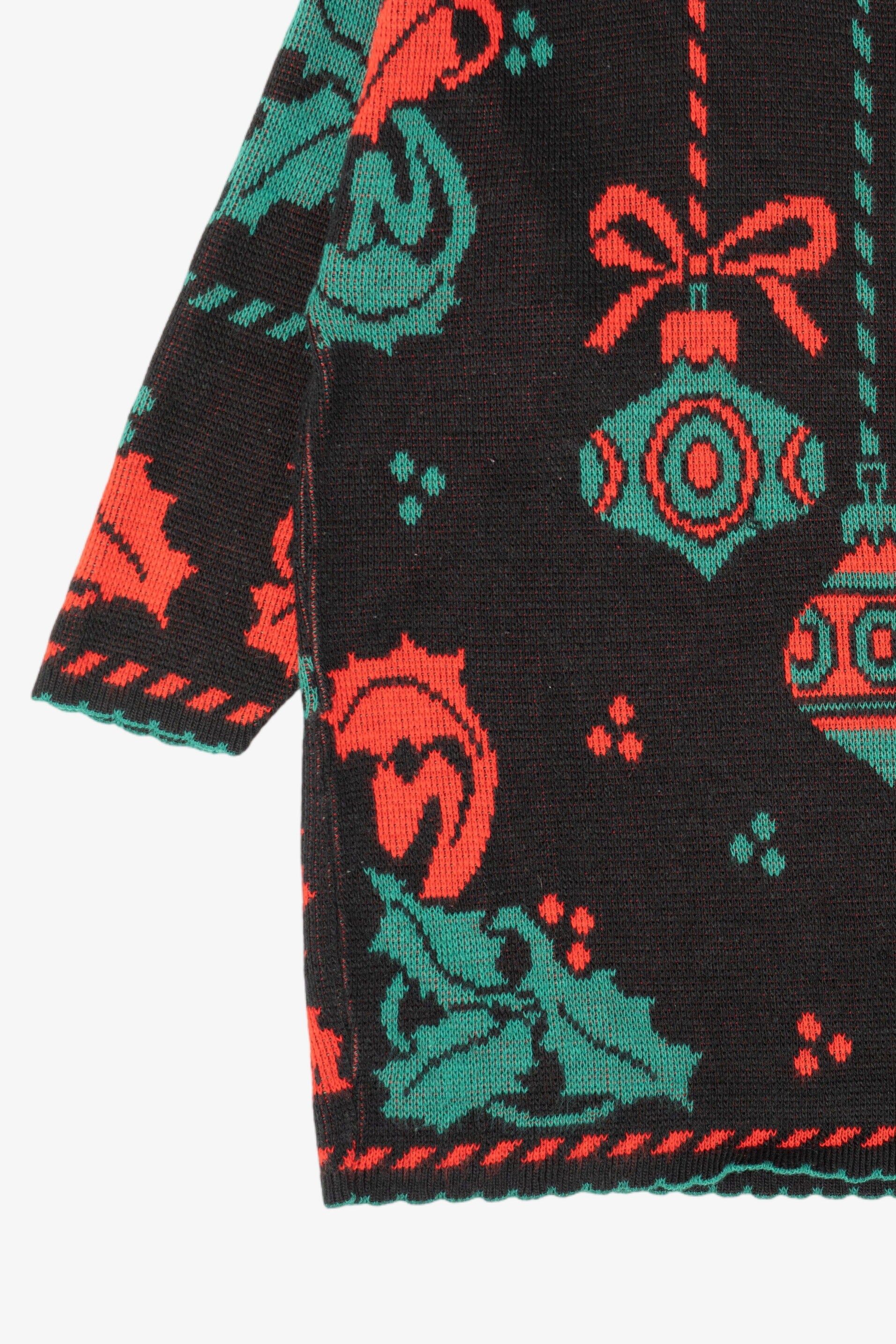 Vintage Black Holiday Time Ornaments Ugly Christmas Pullover (1980s)