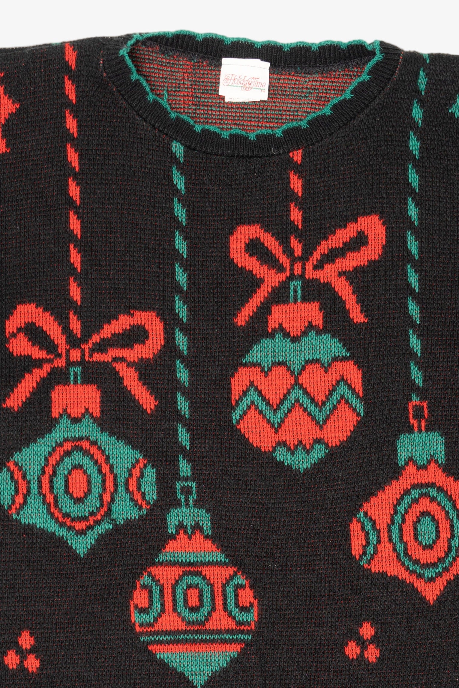 Vintage Black Holiday Time Ornaments Ugly Christmas Pullover (1980s)