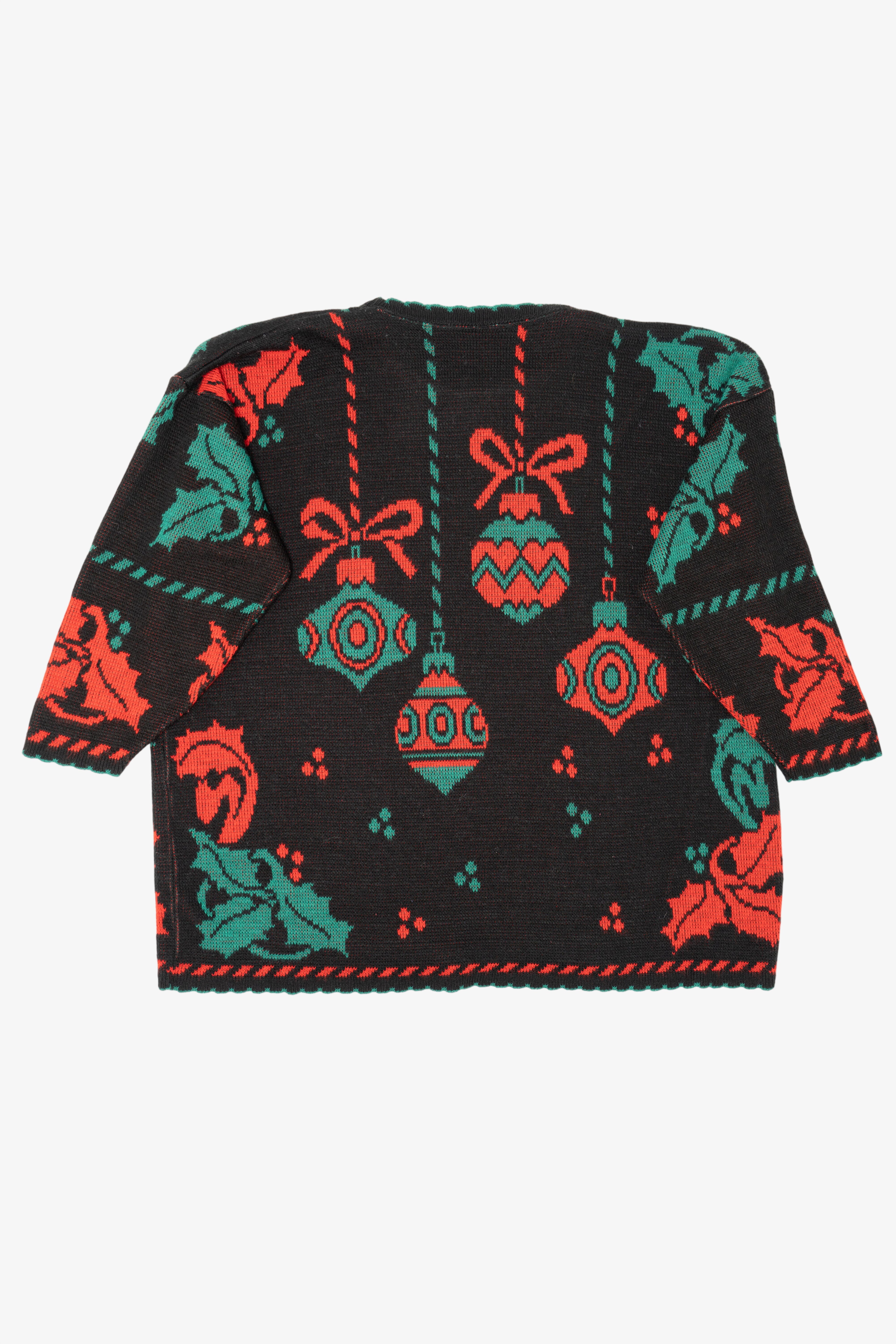 Vintage Black Holiday Time Ornaments Ugly Christmas Pullover (1980s)