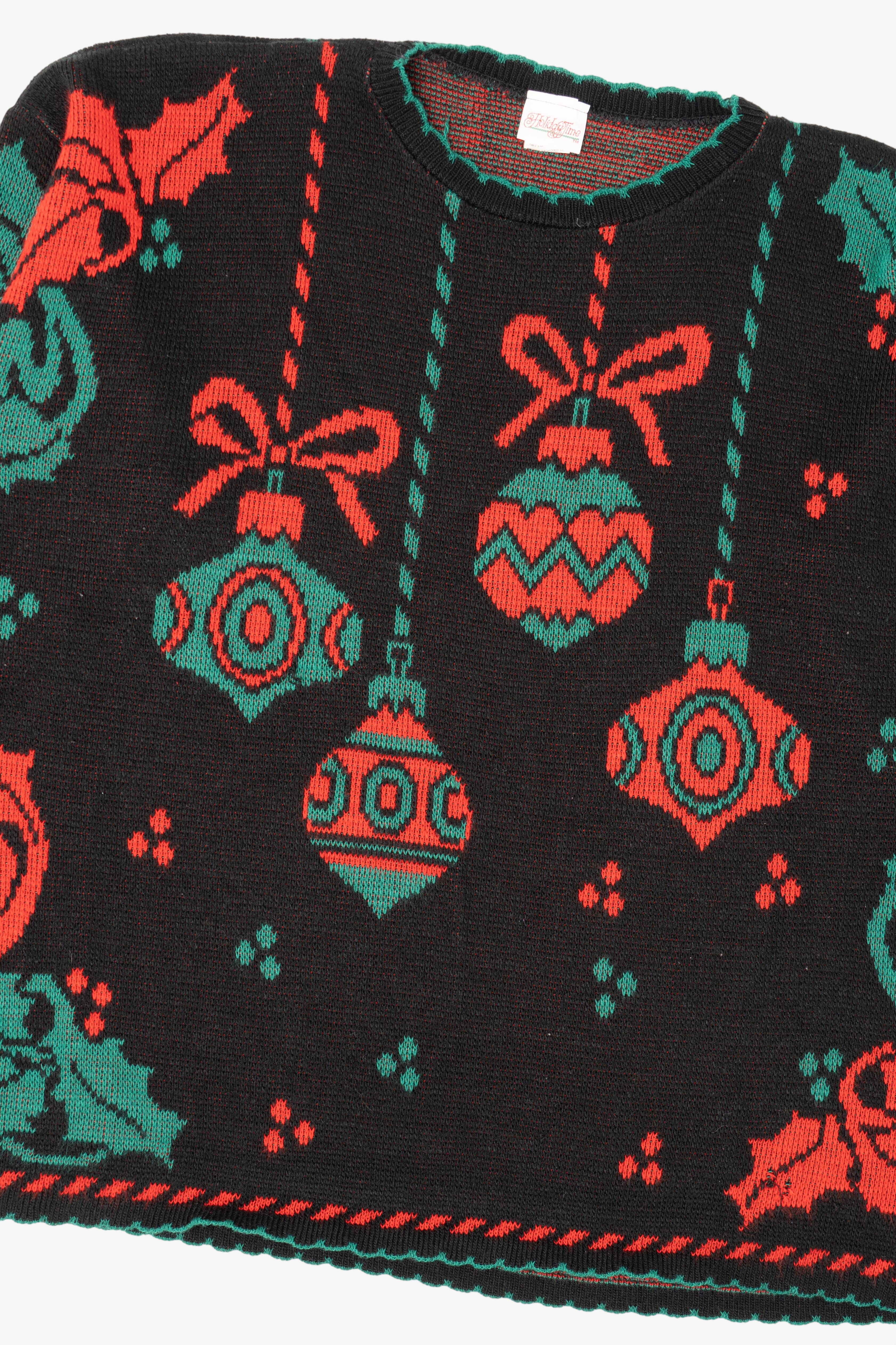 Vintage Black Holiday Time Ornaments Ugly Christmas Pullover (1980s)