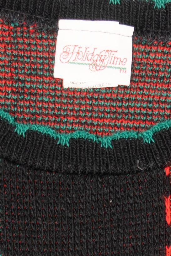 Vintage Black Holiday Time Ornaments Ugly Christmas Pullover (1980s)
