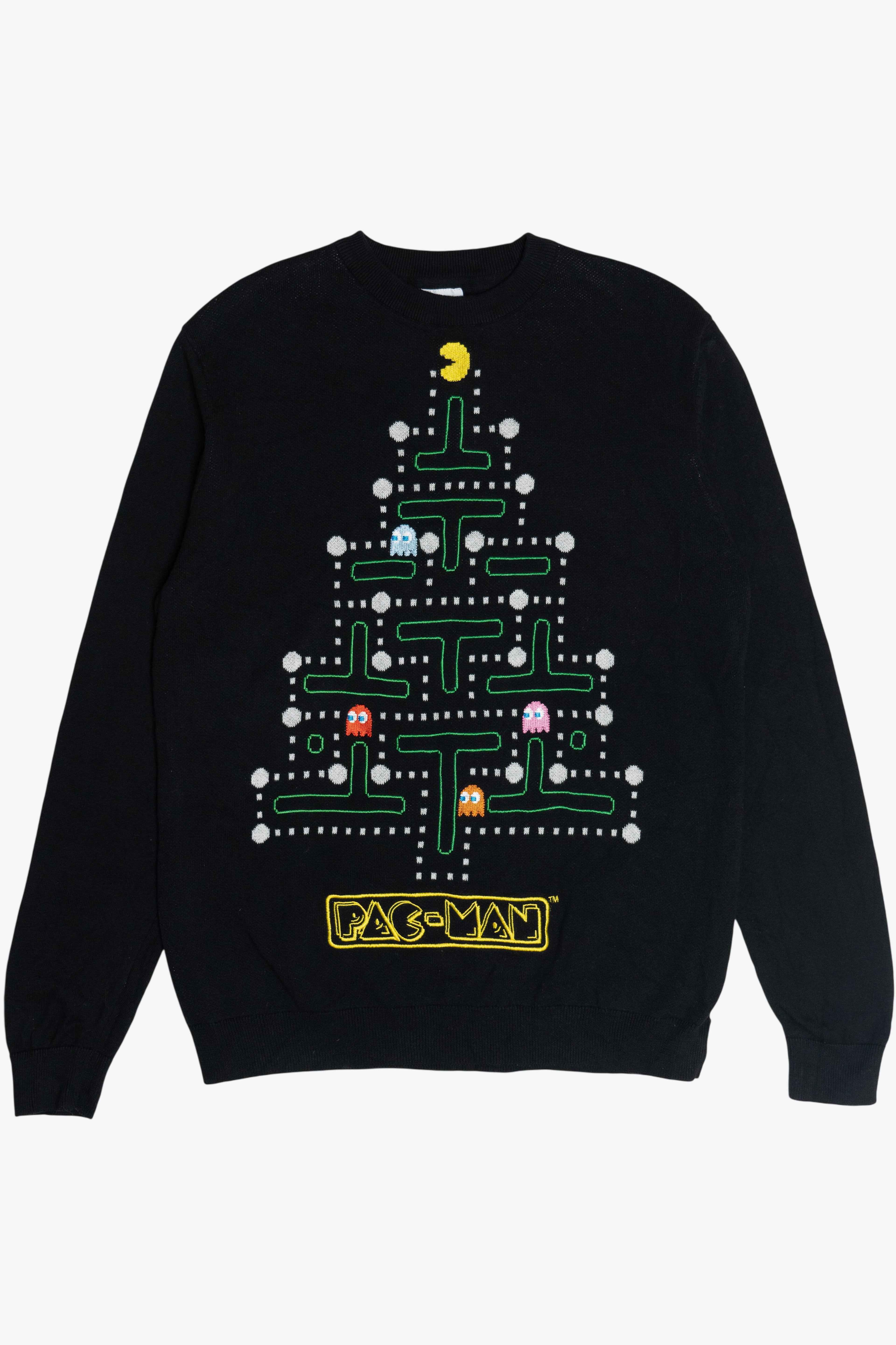 Pac-Man Christmas Tree Embroidered Ugly Christmas Sweater (2010s)