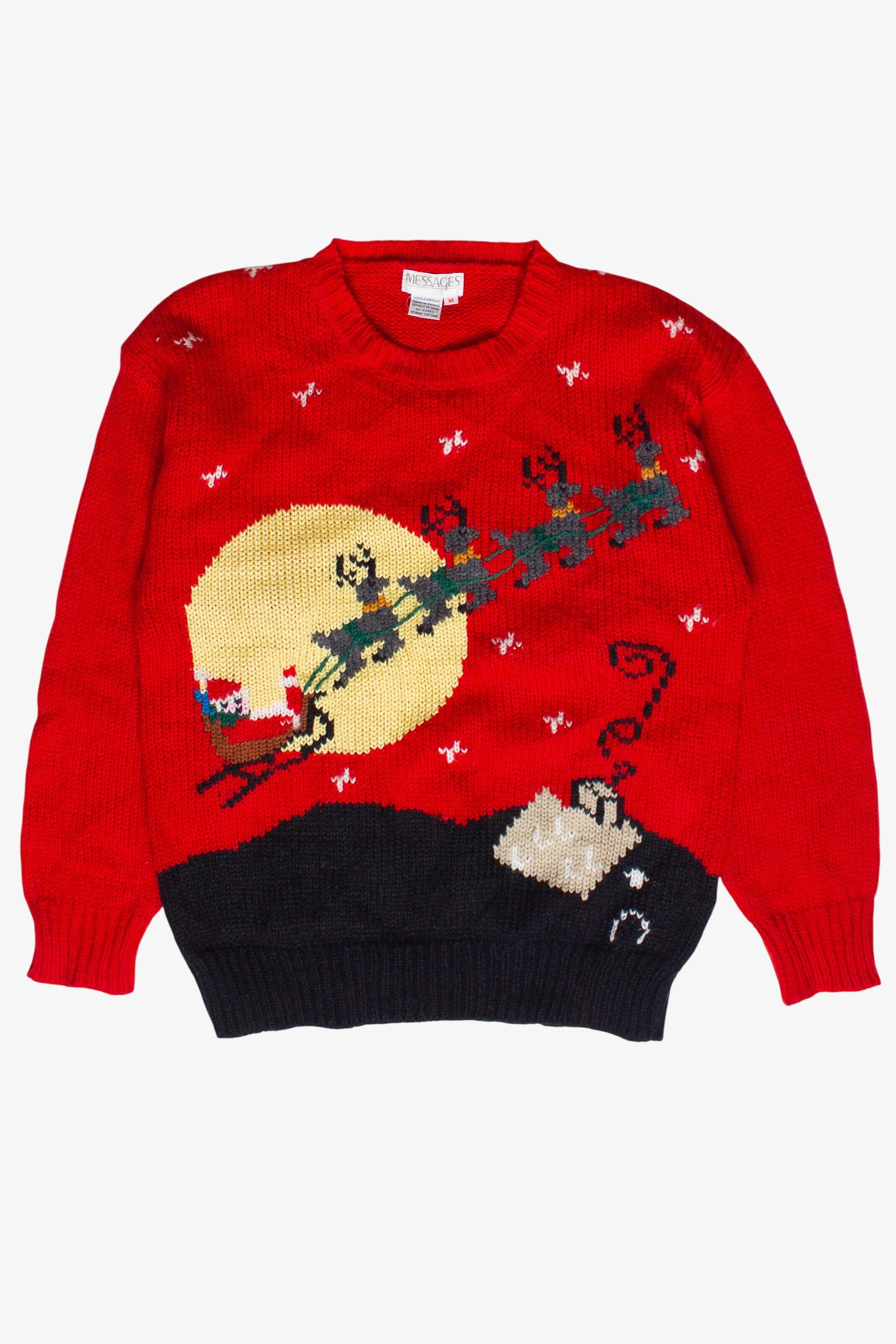 Vintage Messages Santa's Sleigh Knit Christmas Sweater