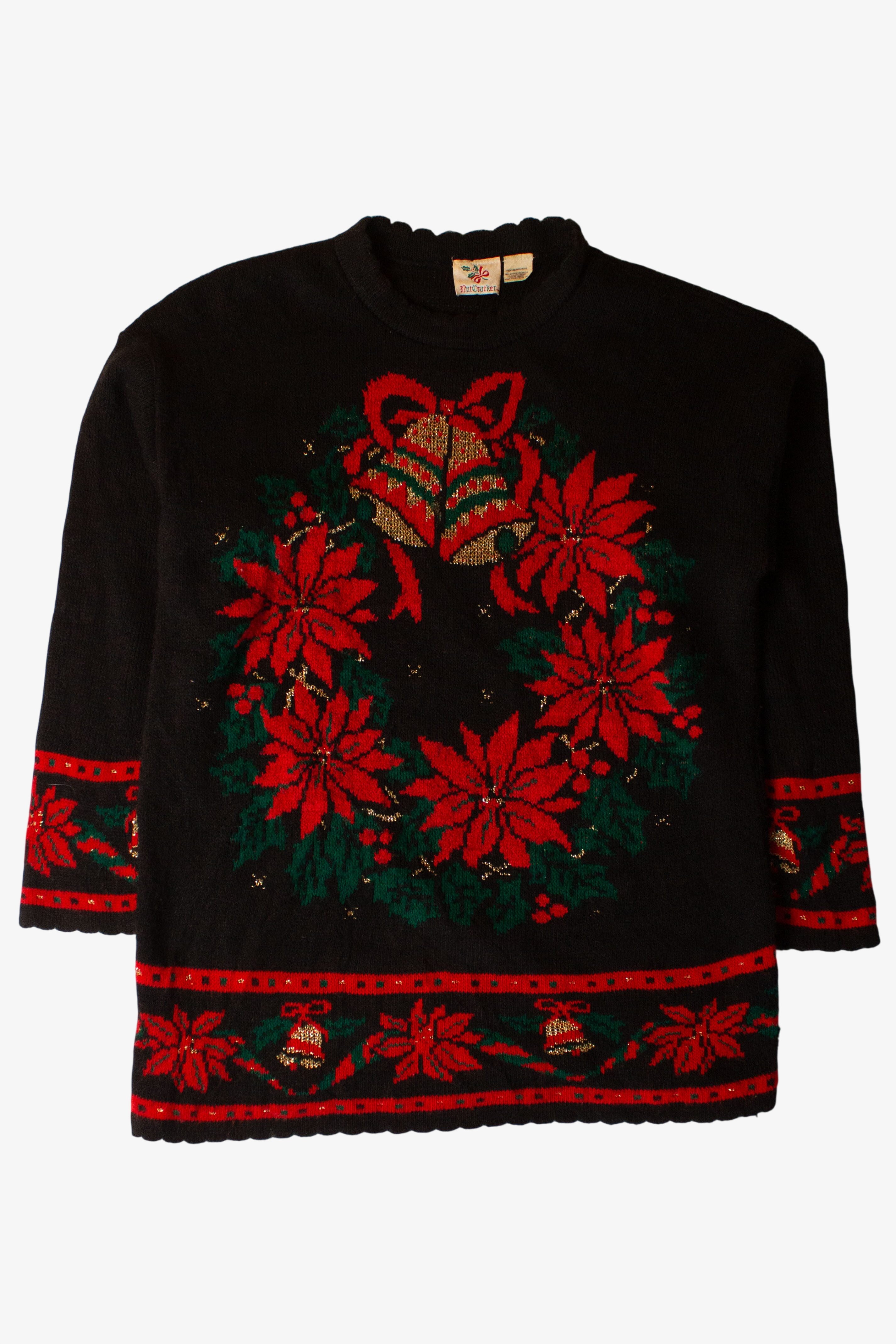 Vintage Black Wreaths Christmas Sweater (1990s)