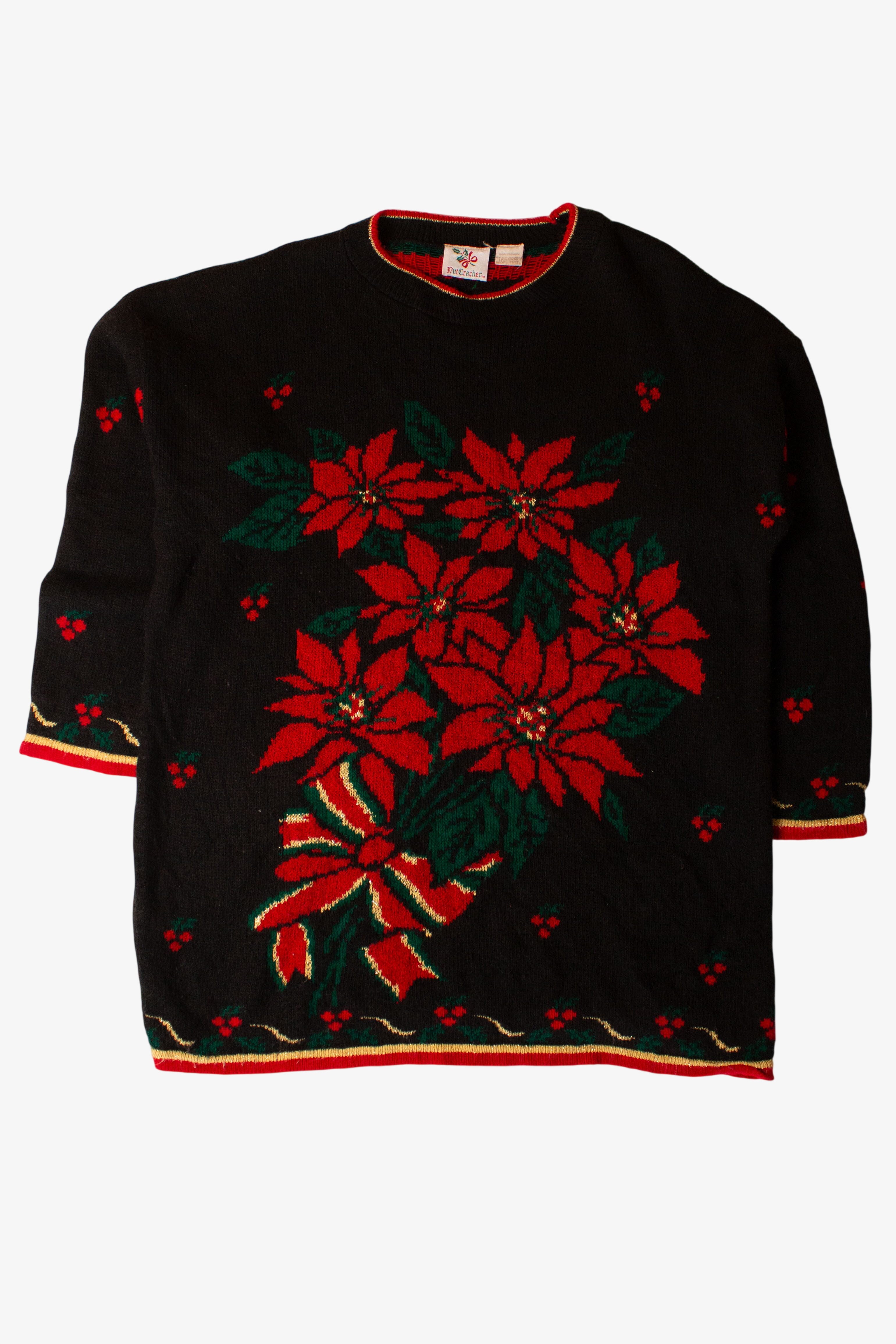 Vintage Black Flowers Christmas Sweater (1990s)