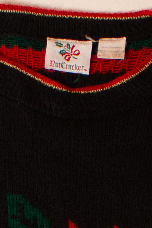 Vintage Black Flowers Christmas Sweater (1990s)