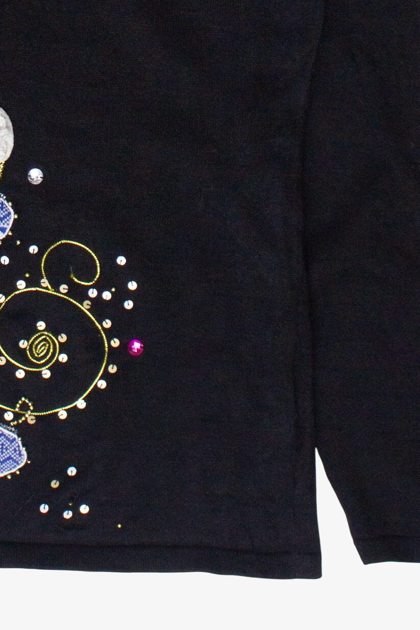 Vintage Bejeweled Reindeer Berek Studio Lightweight Ugly Christmas Sweater (2000s)