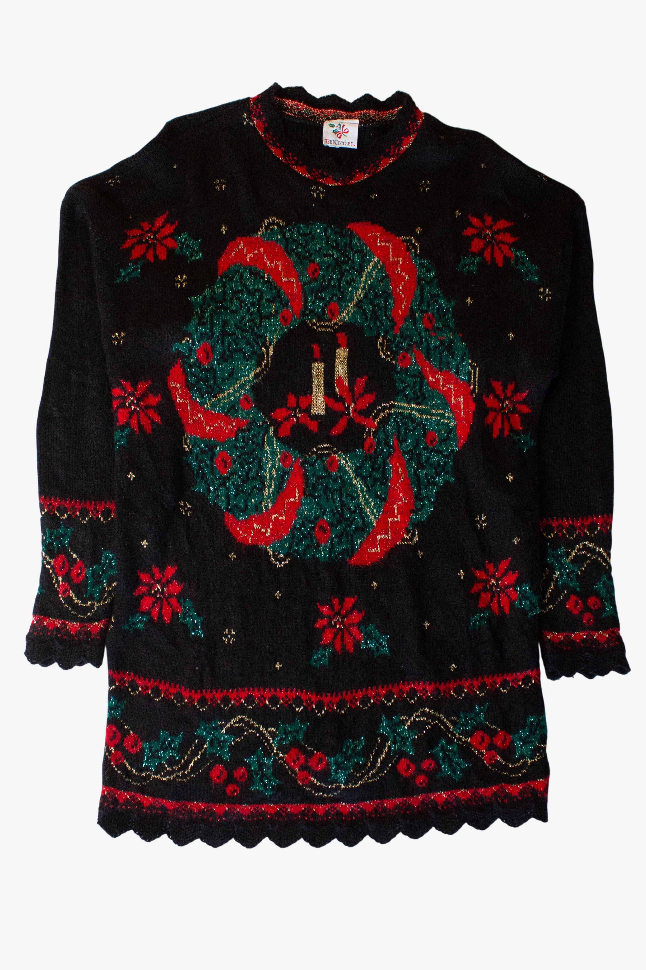 Vintage Nutcracker Wreath Ugly Christmas Sweater (1990s)