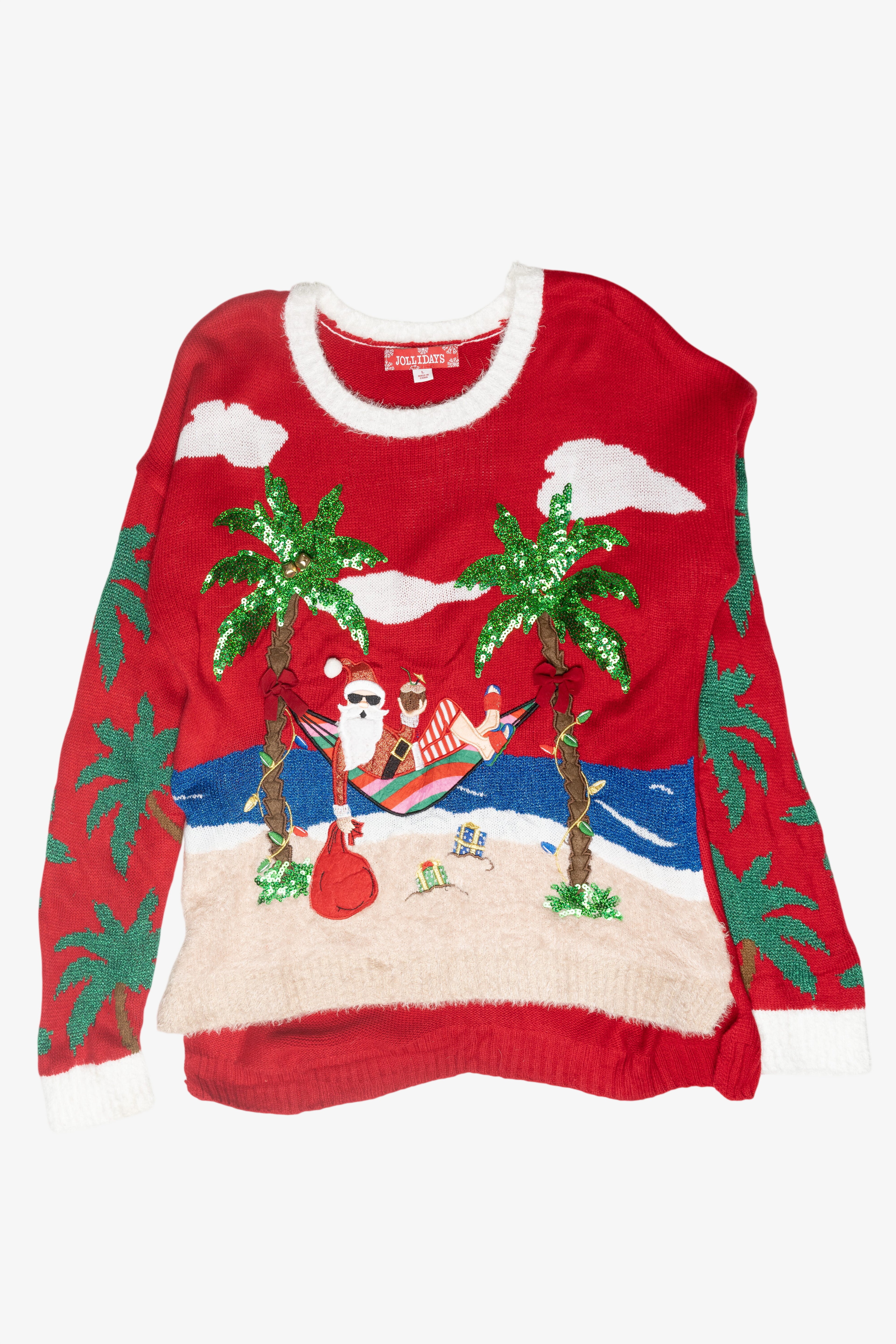 Santa Beach Day Ugly Vintage Christmas Sweater (2010s)