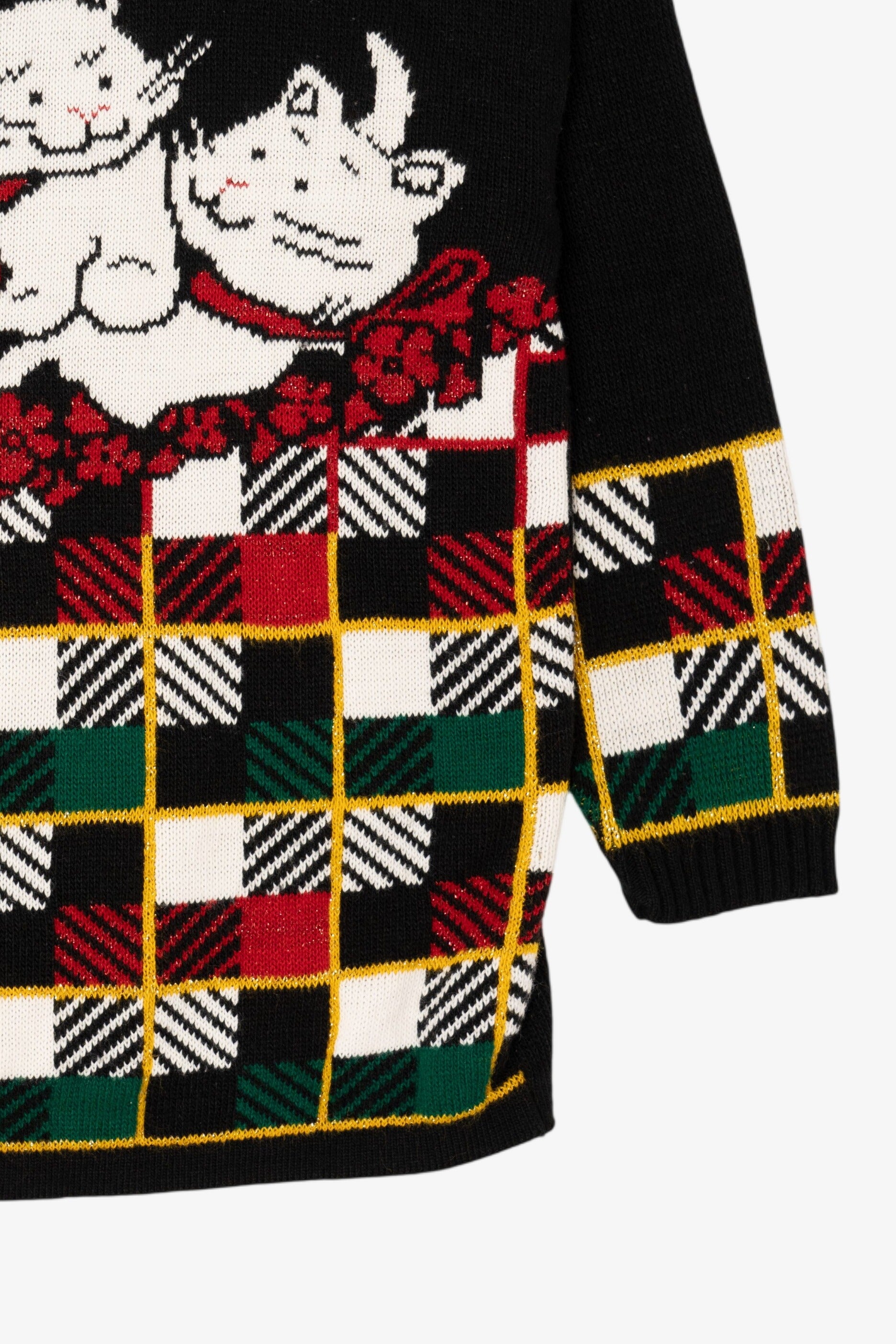 Vintage Black Holiday Time Cats Ugly Christmas Pullover (1980s)