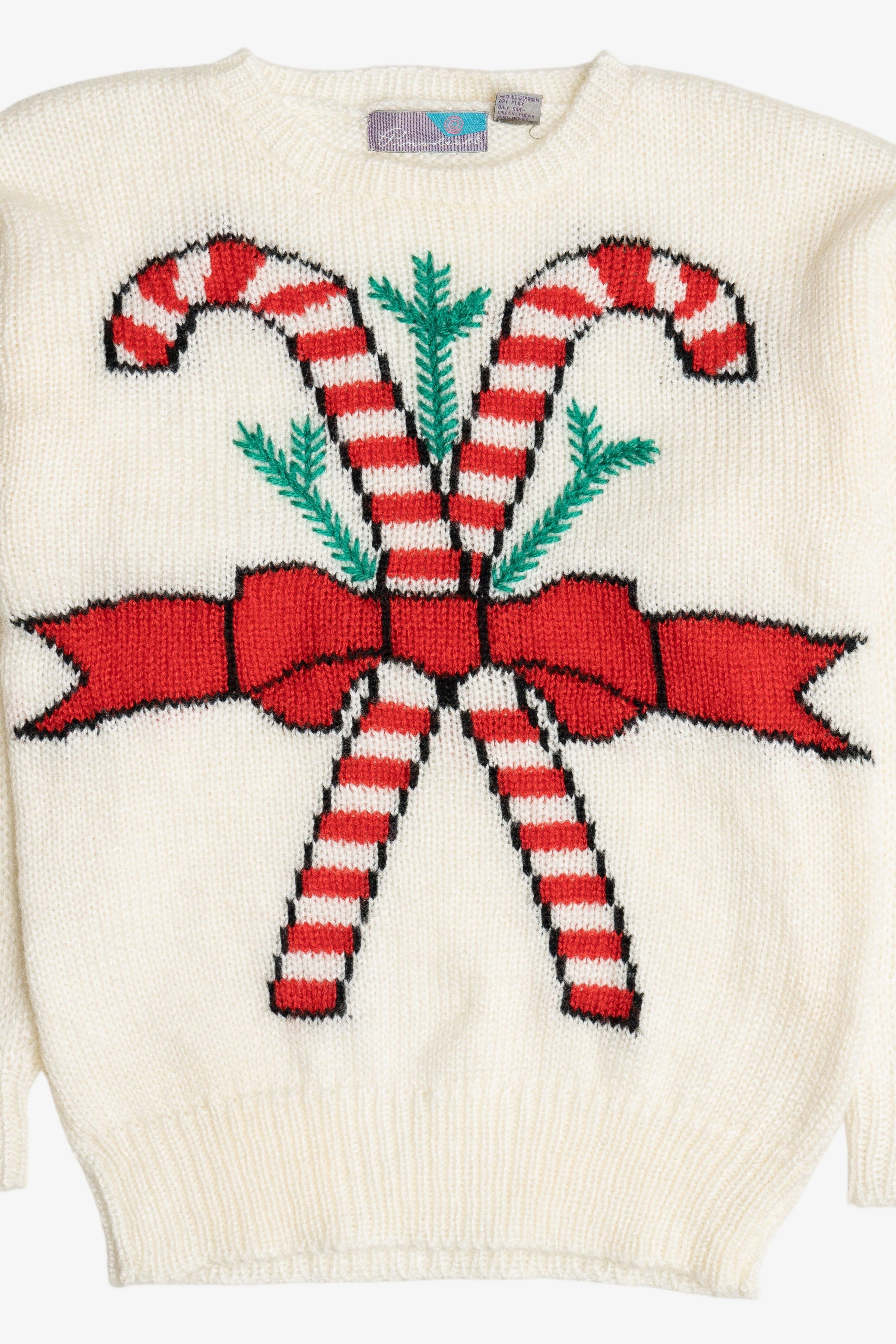 Vintage Embroidered Candy Canes Ugly Christmas Sweater (1980s)