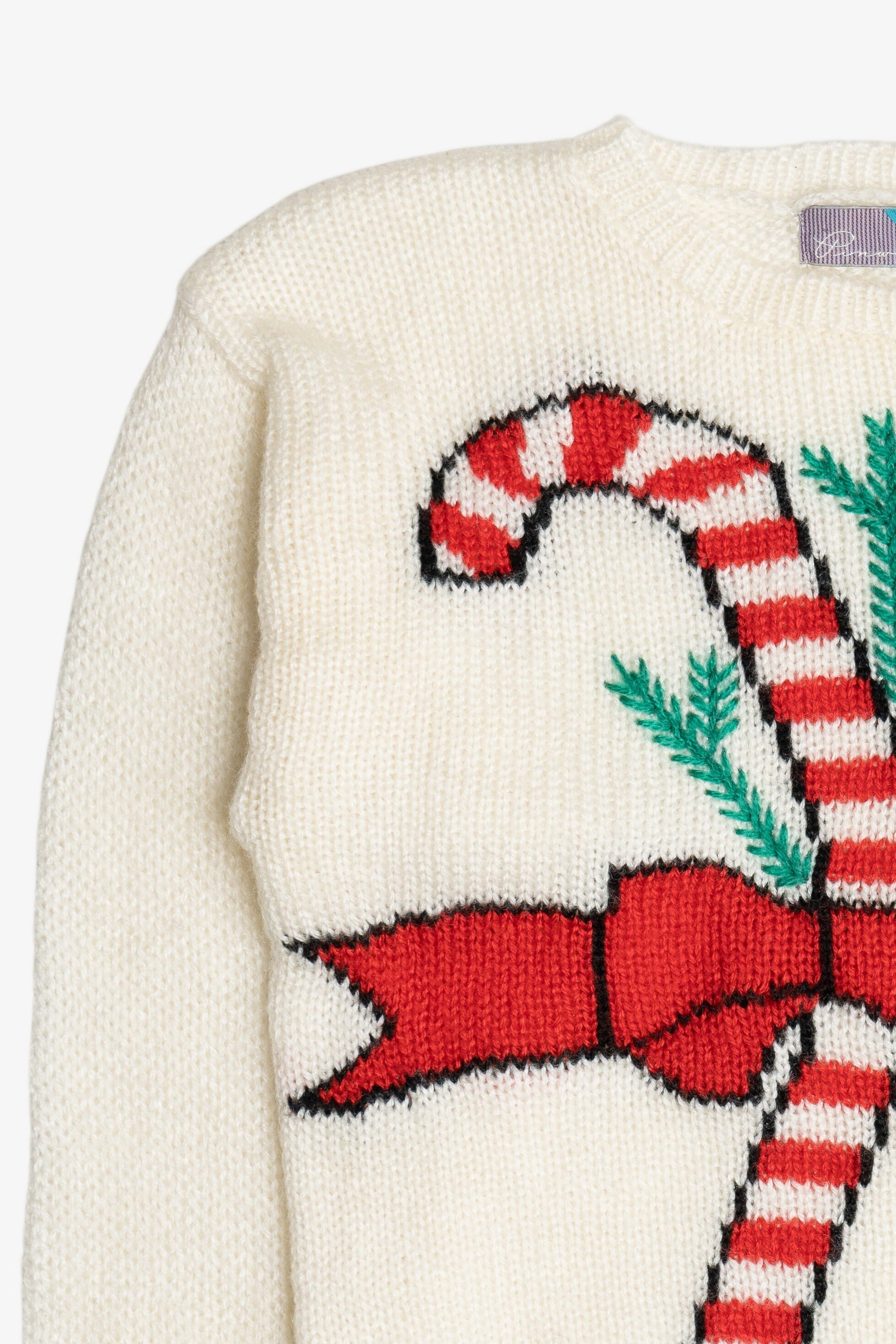 Vintage Embroidered Candy Canes Ugly Christmas Sweater (1980s)