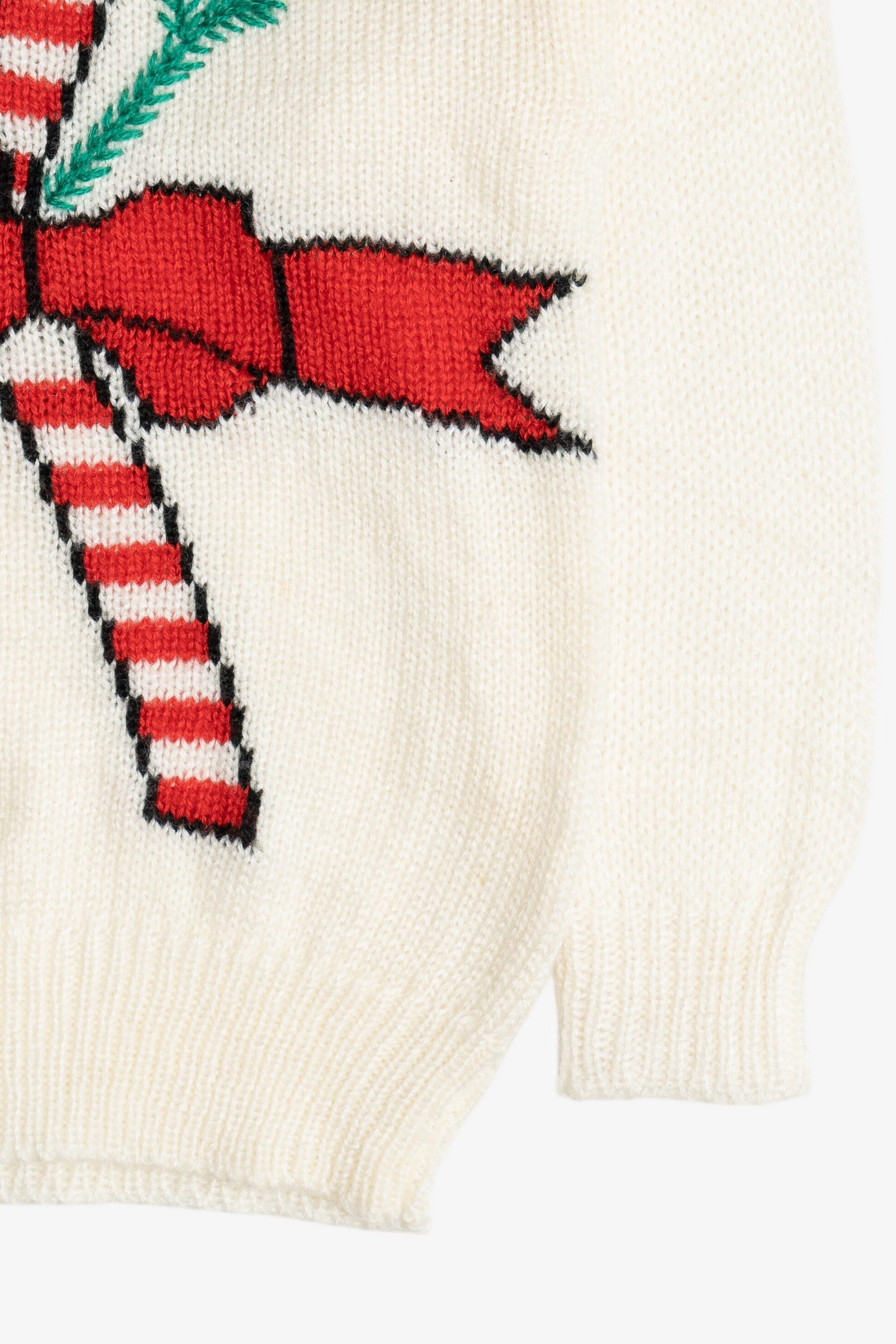 Vintage Embroidered Candy Canes Ugly Christmas Sweater (1980s)