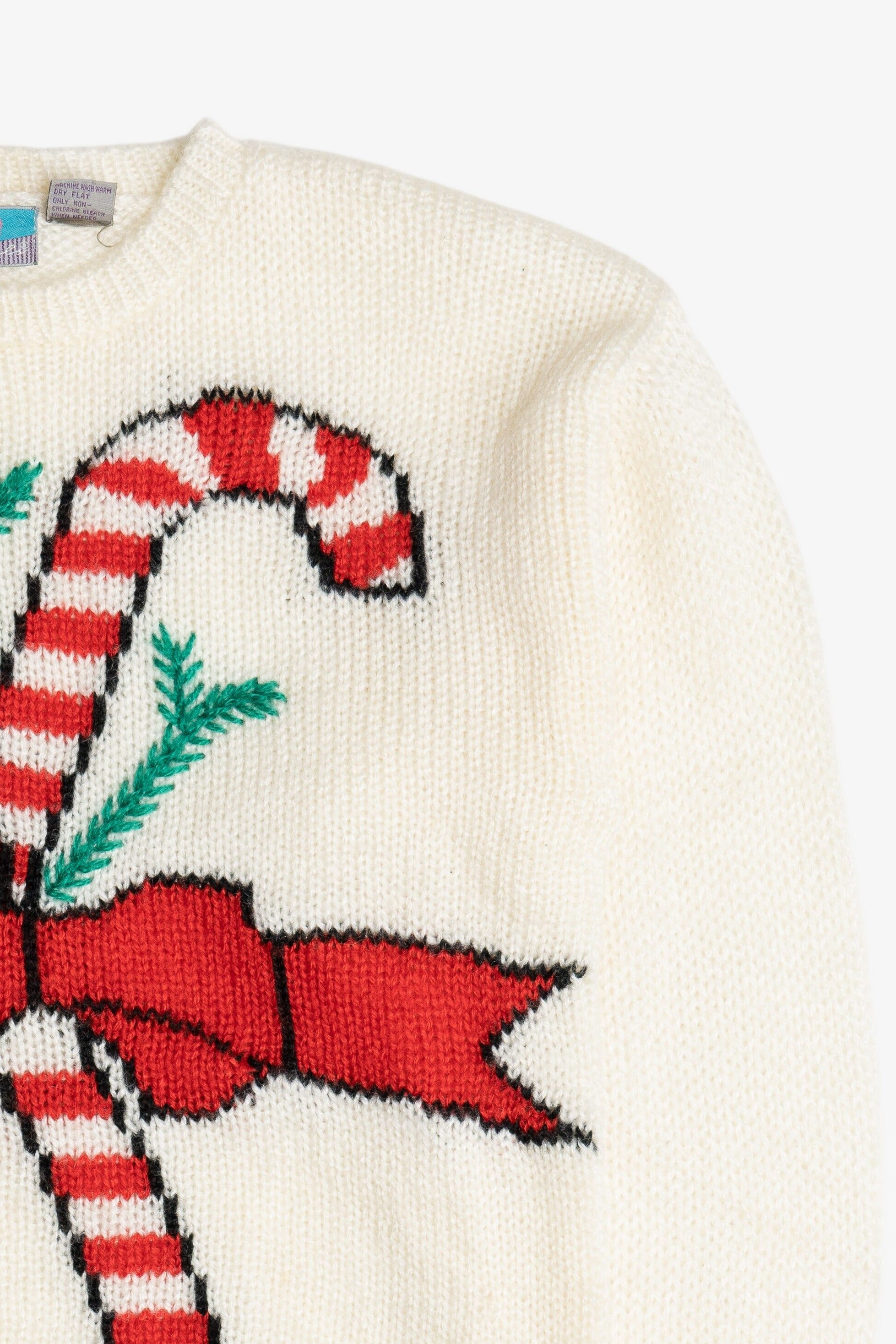 Vintage Embroidered Candy Canes Ugly Christmas Sweater (1980s)