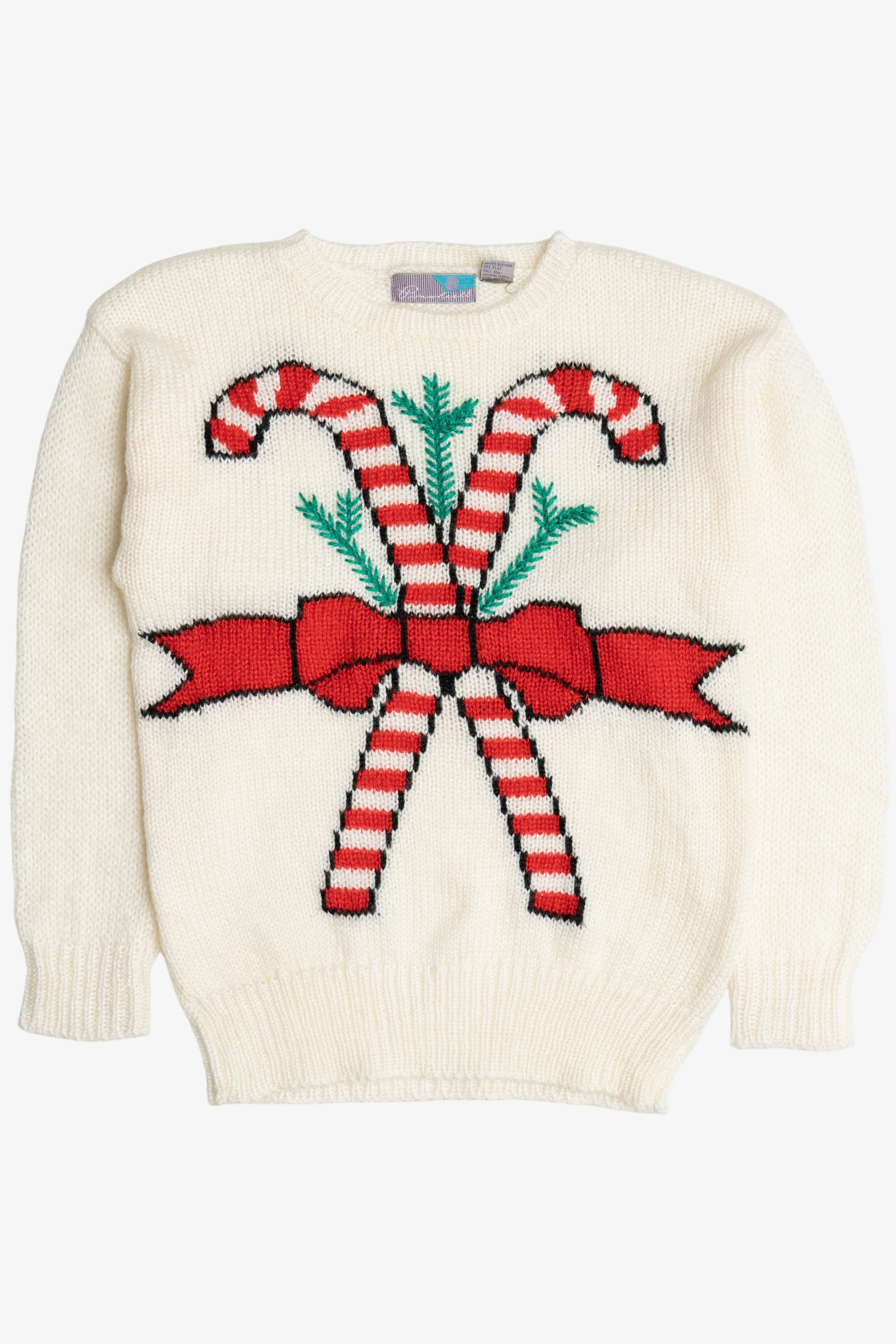 Vintage Embroidered Candy Canes Ugly Christmas Sweater (1980s)