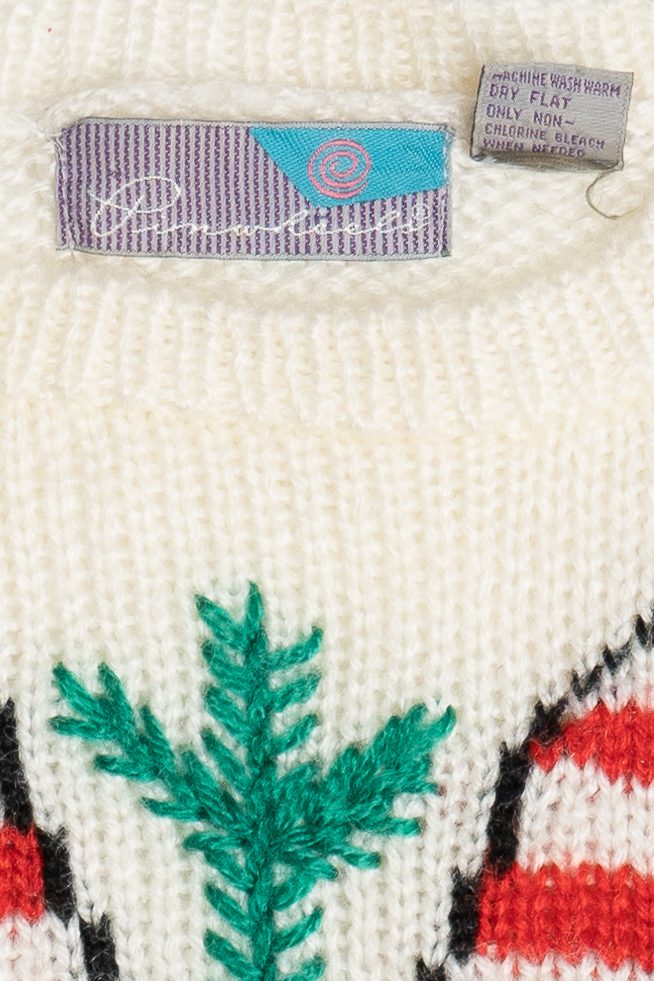 Vintage Embroidered Candy Canes Ugly Christmas Sweater (1980s)