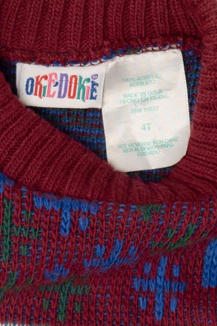 Vintage Kids Toddler Navy Blue Okie Dokie Ugly Christmas Pullover (1990s)