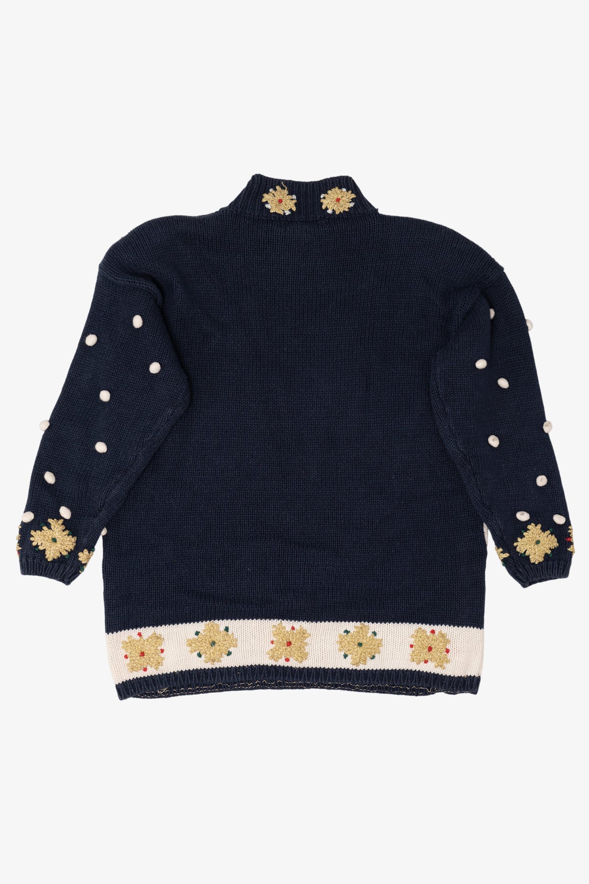 Vintage Navy Blue Cape Isle Knitters Santa In Sleigh Ugly Christmas Pullover (1990s)