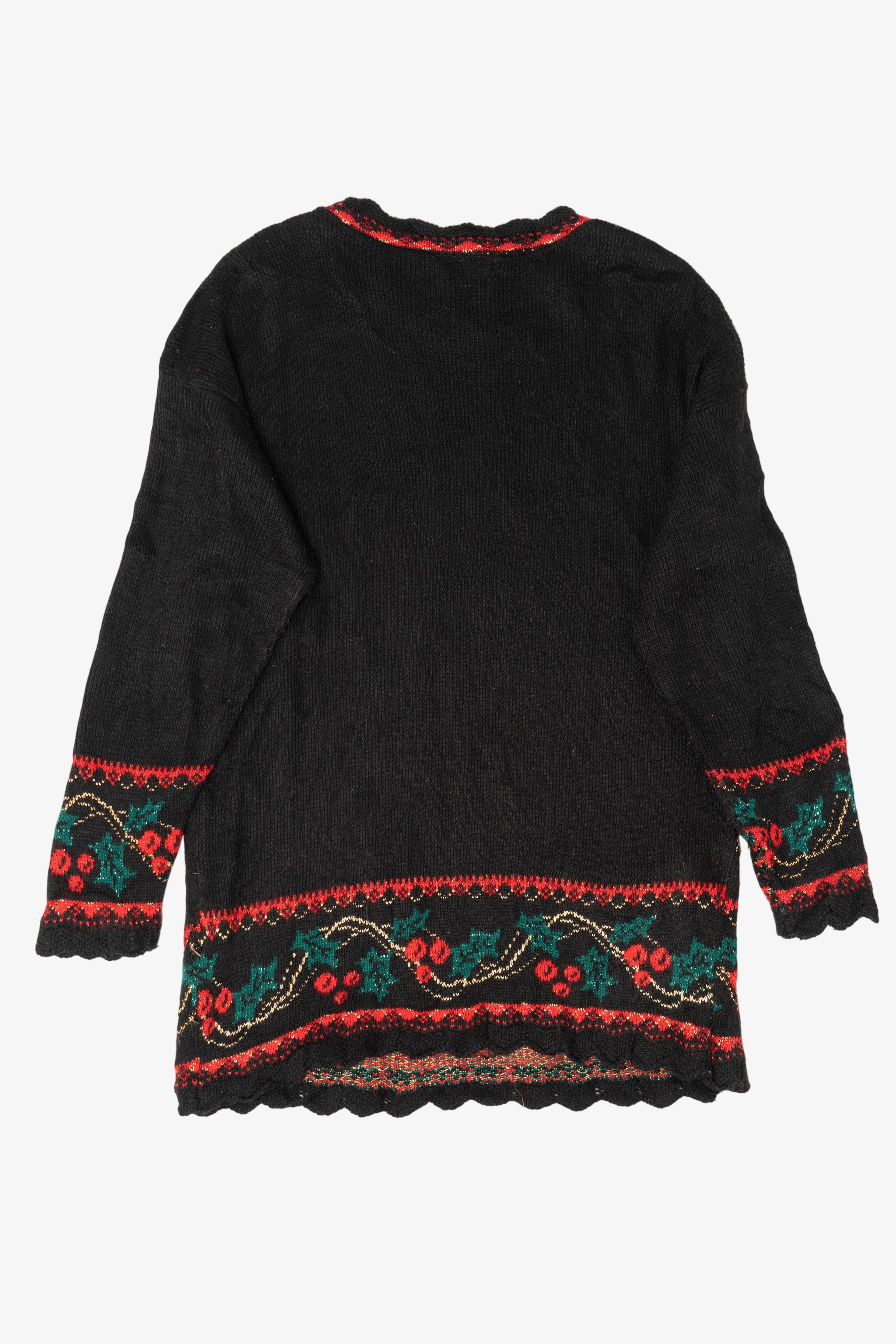 Vintage Black Nutcracker Wreaths Ugly Christmas Pullover (1980s)