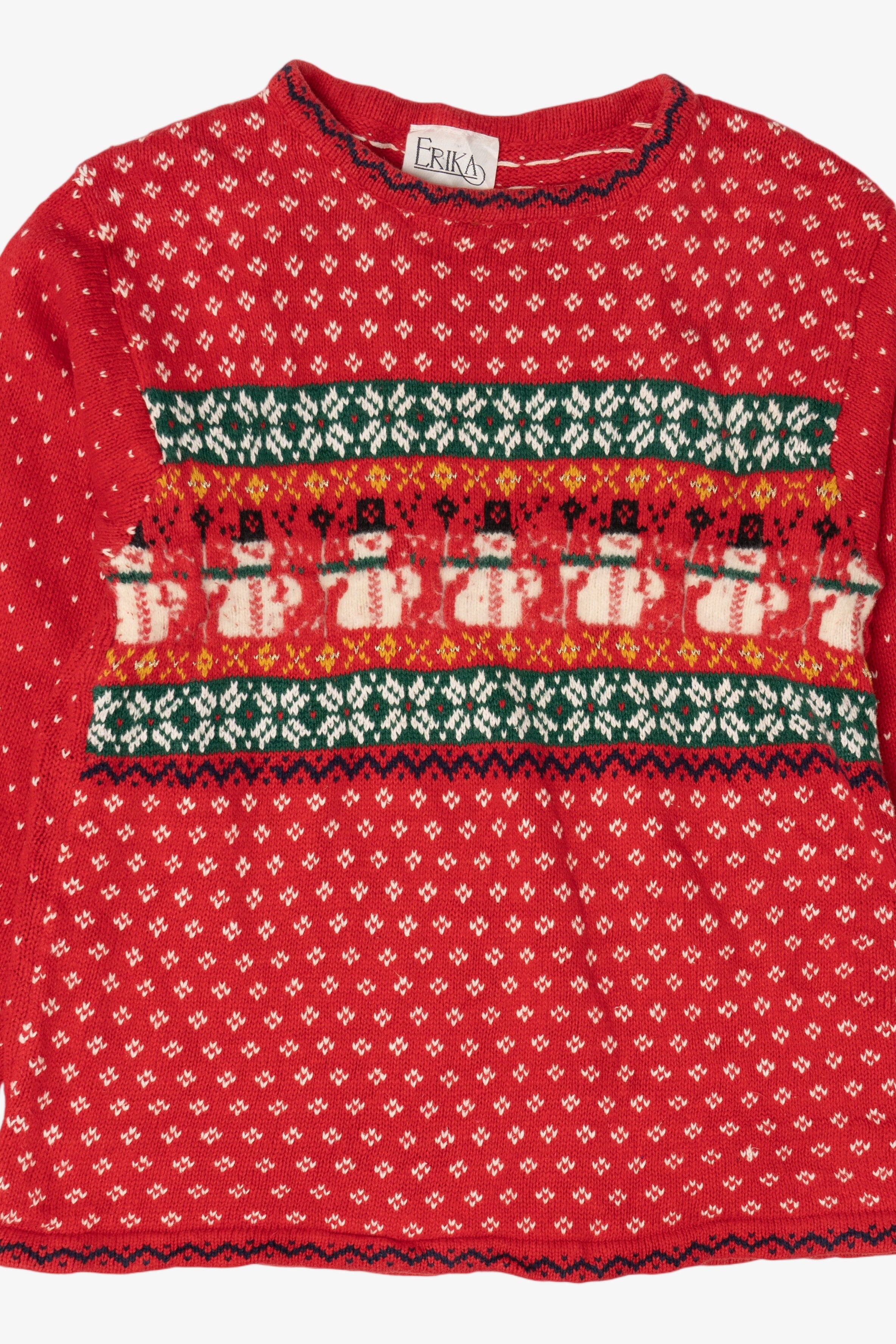 Vintage Red Erika Snowmen Ugly Christmas Pullover (1990s)