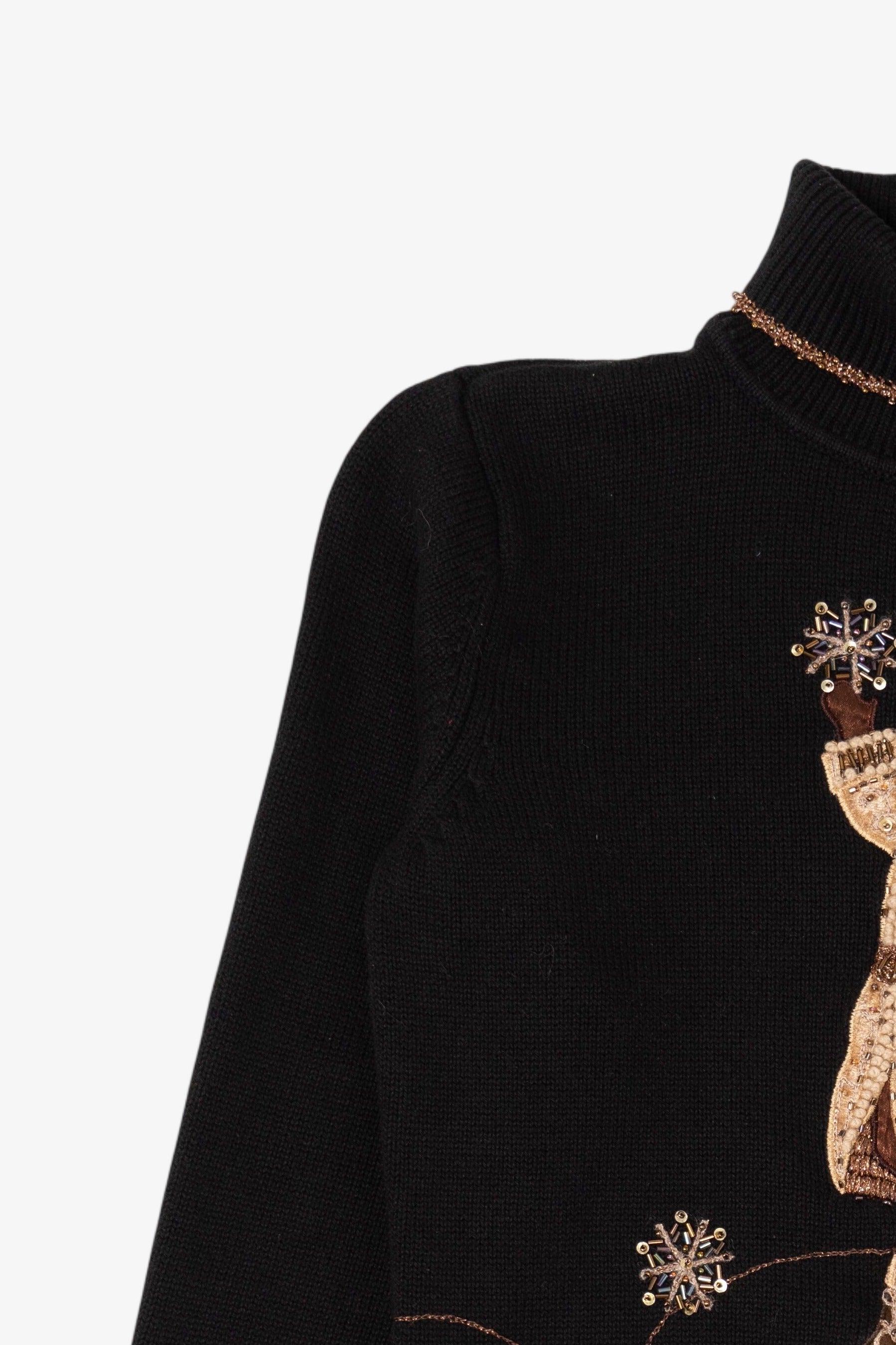 Vintage Black Talbots Santa Ugly Christmas Pullover (1990s)