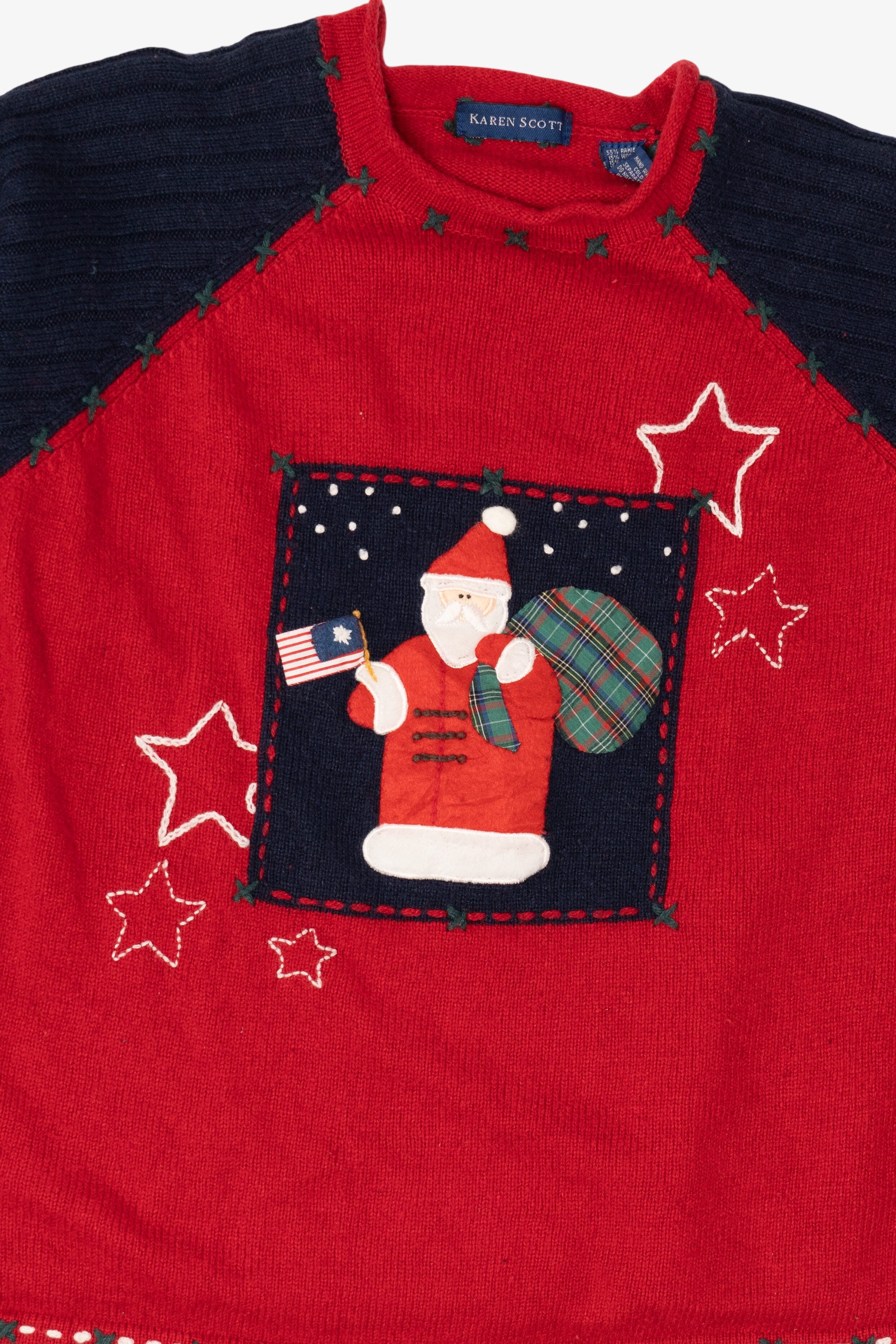 Vintage Red Karen Scott America Santa Ugly Christmas Pullover (1990s)