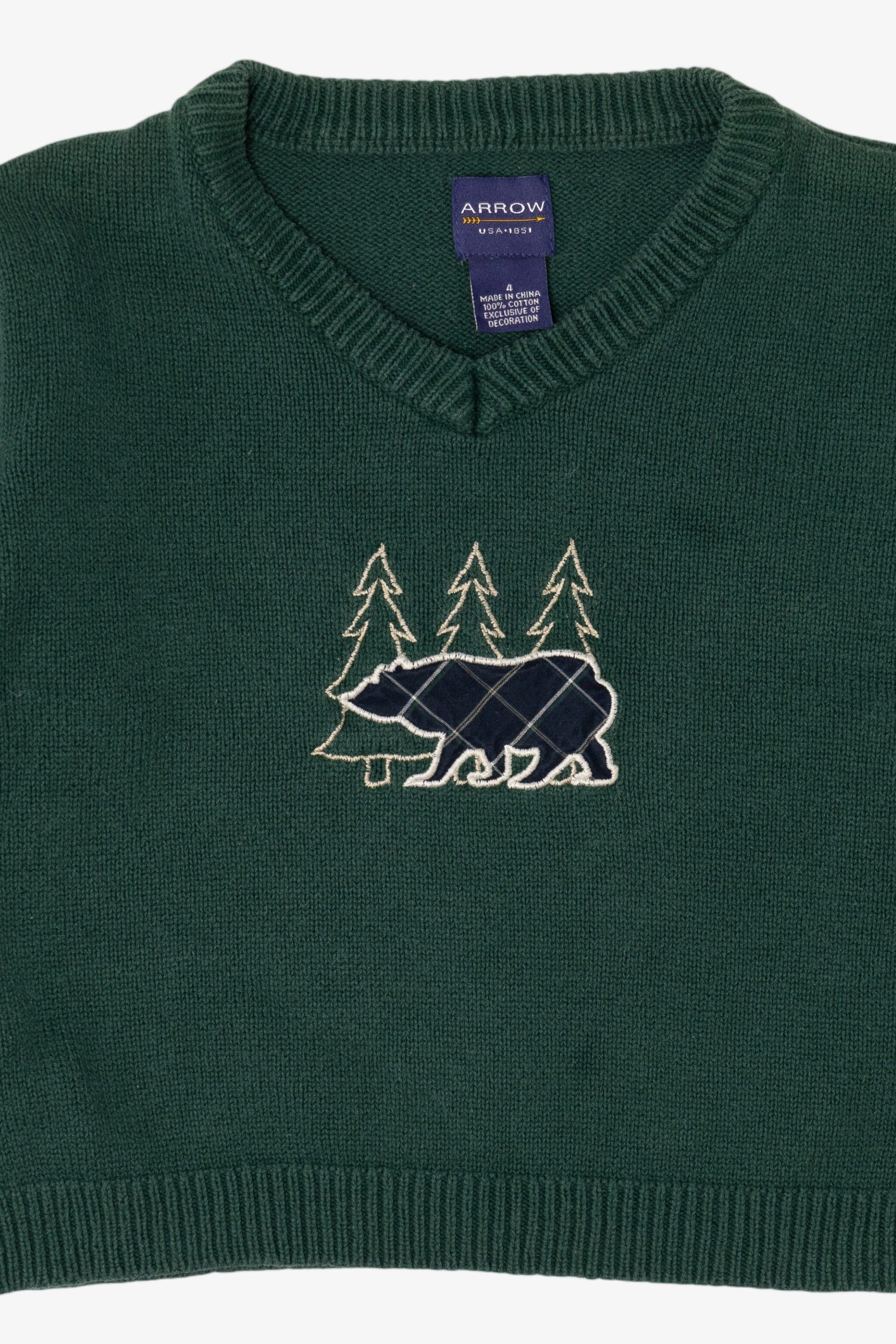 Vintage Kids Dark Green Arrow Bear Ugly Christmas Pullover (1990s)