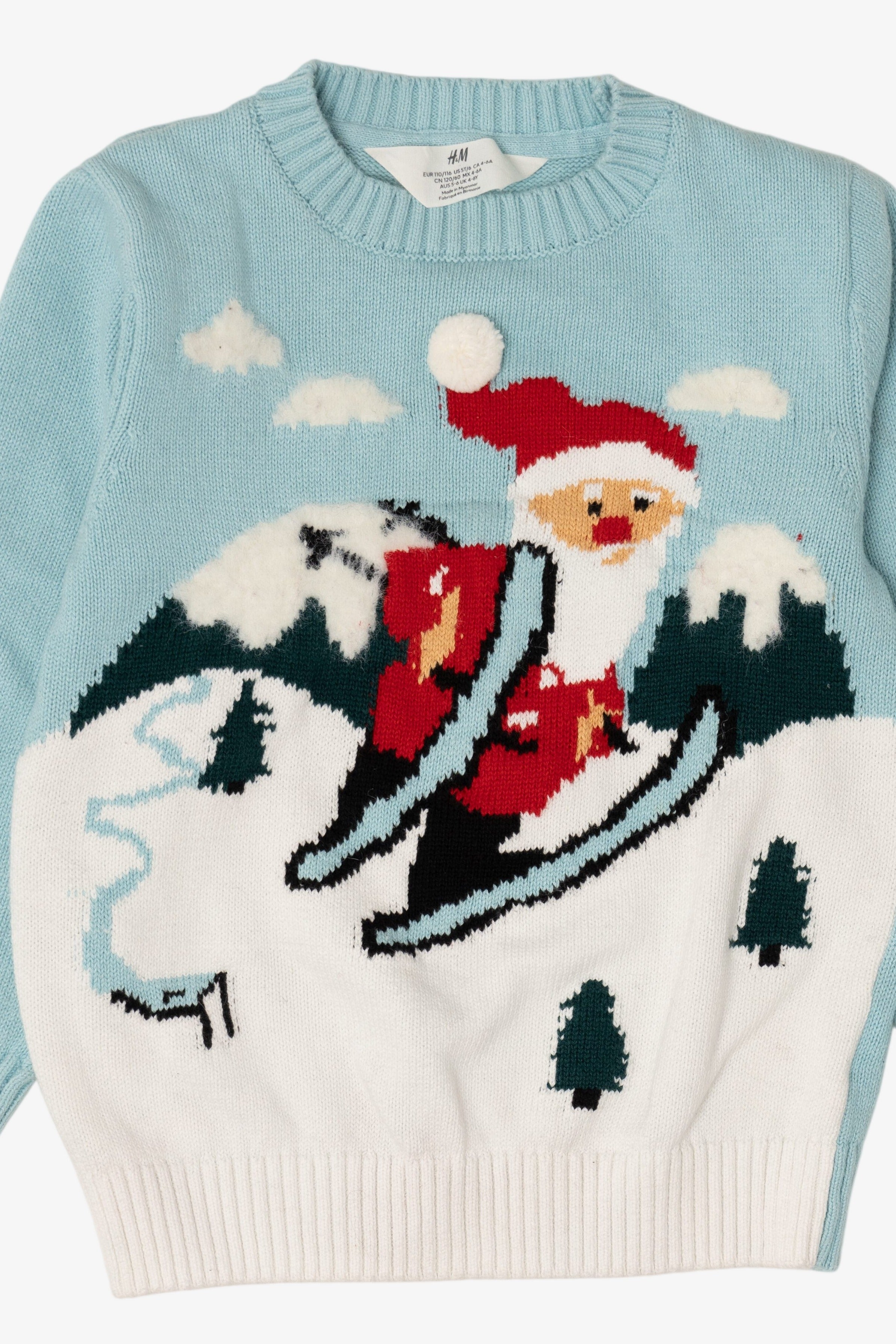 Kids Blue H&M Santa Skiing Ugly Christmas Pullover (2010s)