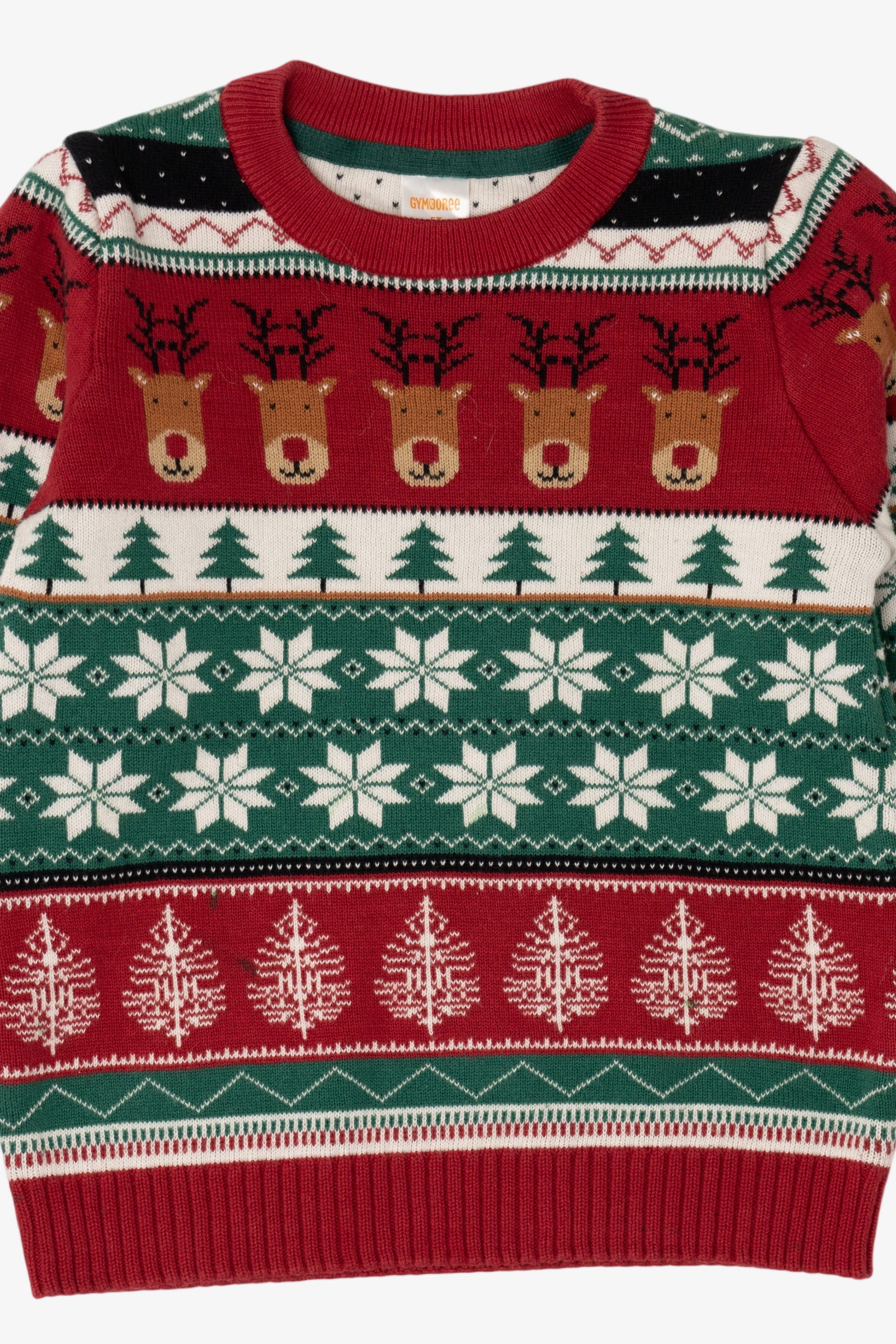 Kids Red Reindeer Pattern Ugly Christmas Pullover (2020s)