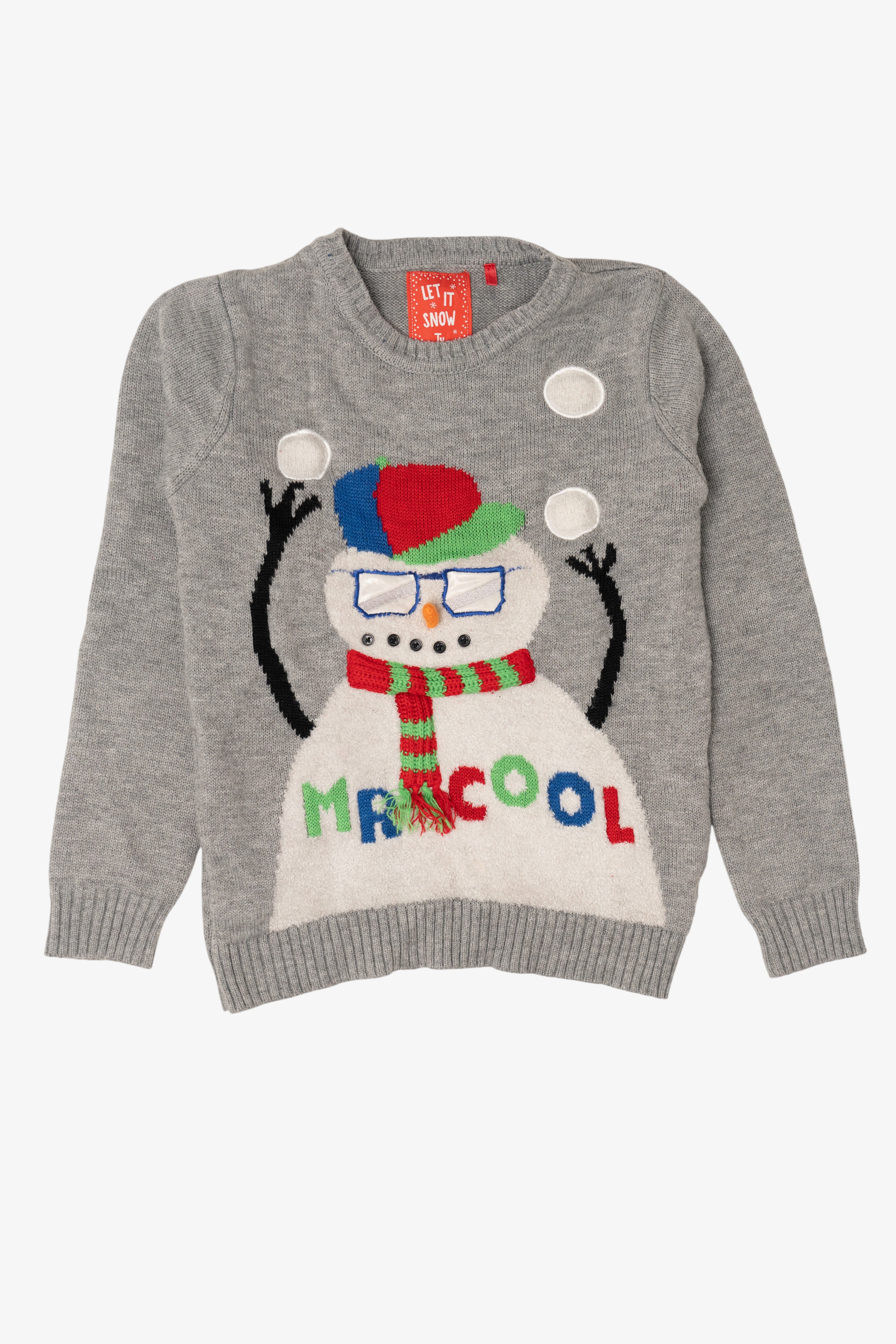 Kids Gray "Mr Cool" Snowmen Ugly Christmas Pullover (2010s)