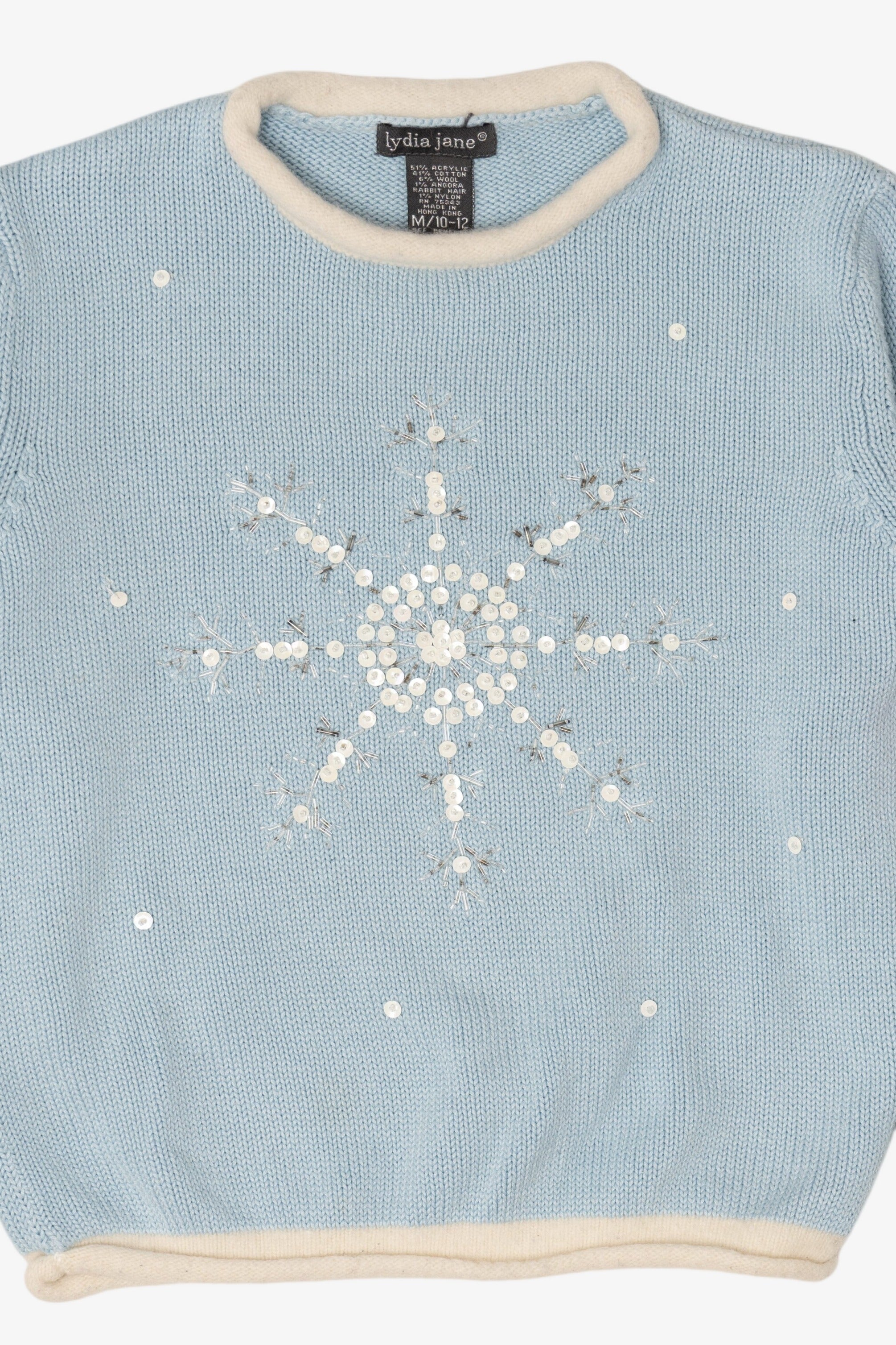 Kids Vintage Baby Blue Lydia Jane Snowflakes Ugly Christmas Pullover (1990s)
