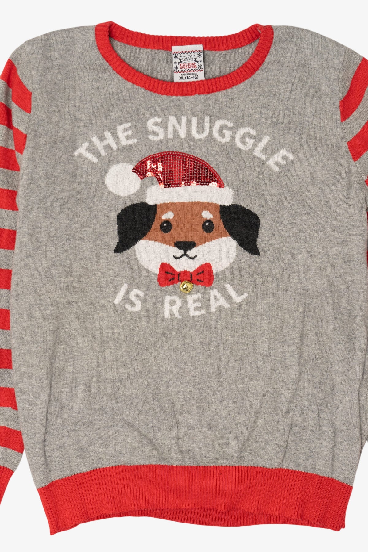 Kids Gray "The Snuggle Is Real" Dogs Ugly Christmas Pullover (2010s)