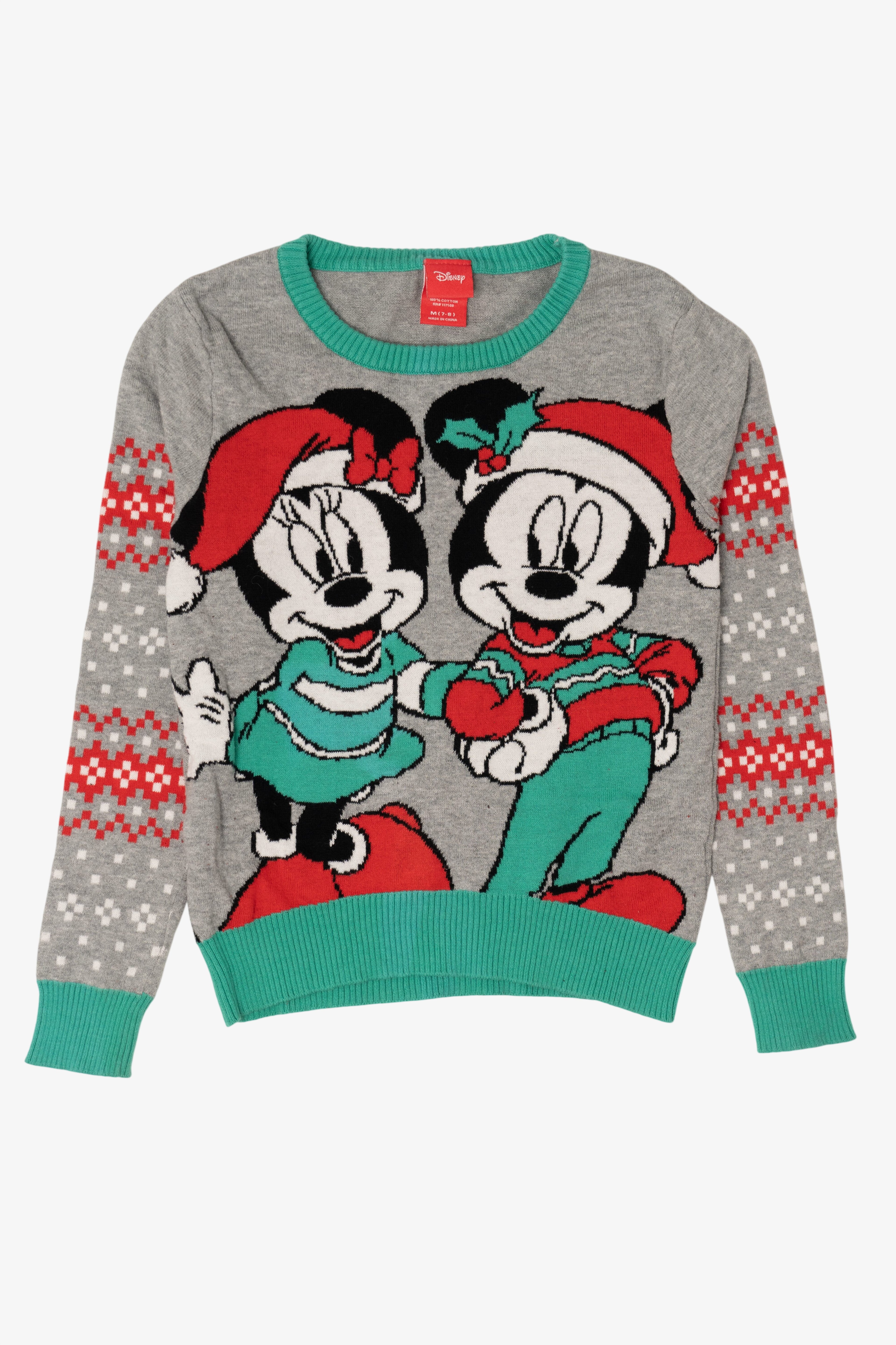 Kids Gray Disney Mickey And Minnie Mouse Ugly Christmas Pullover (2010s)