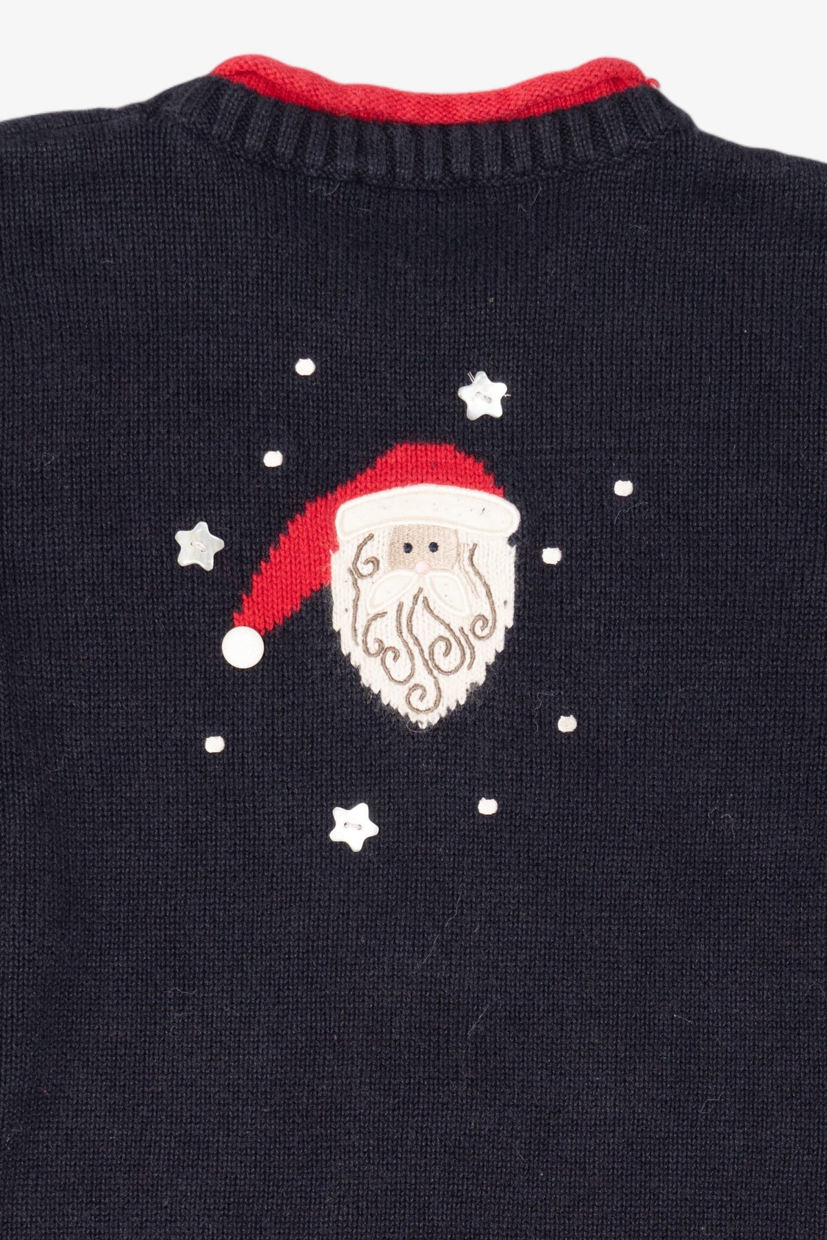Vintage Navy Blue Christopher & Banks Santa Ugly Christmas Pullover (1990s)