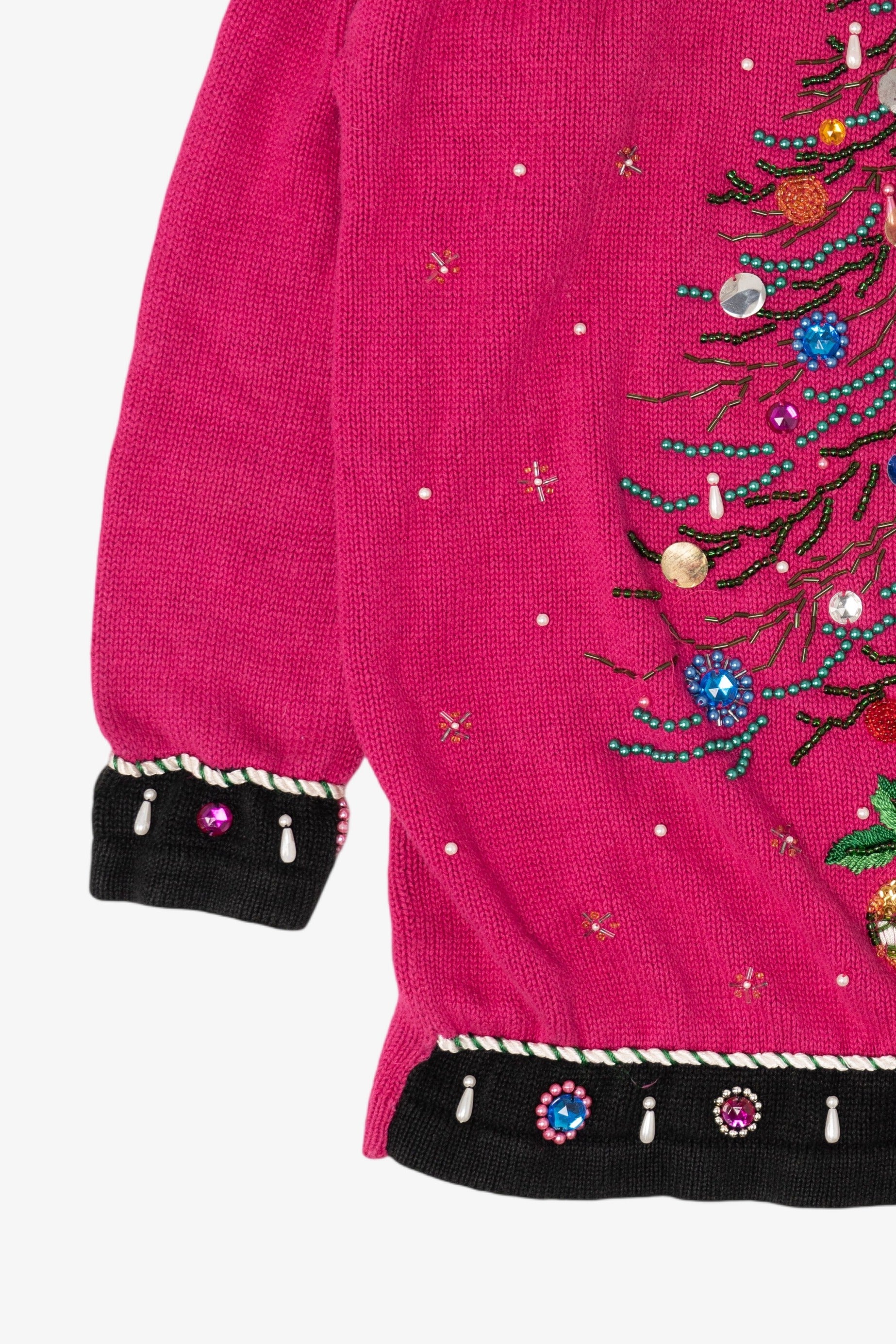 Vintage Hot Pink B.P Design Tree Ugly Christmas Pullover (1990s)